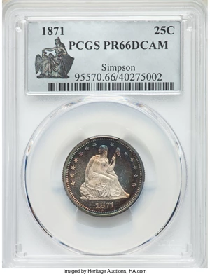 image for: 1871 25C PR66 Deep Cameo PCGS. Briggs 1-A....