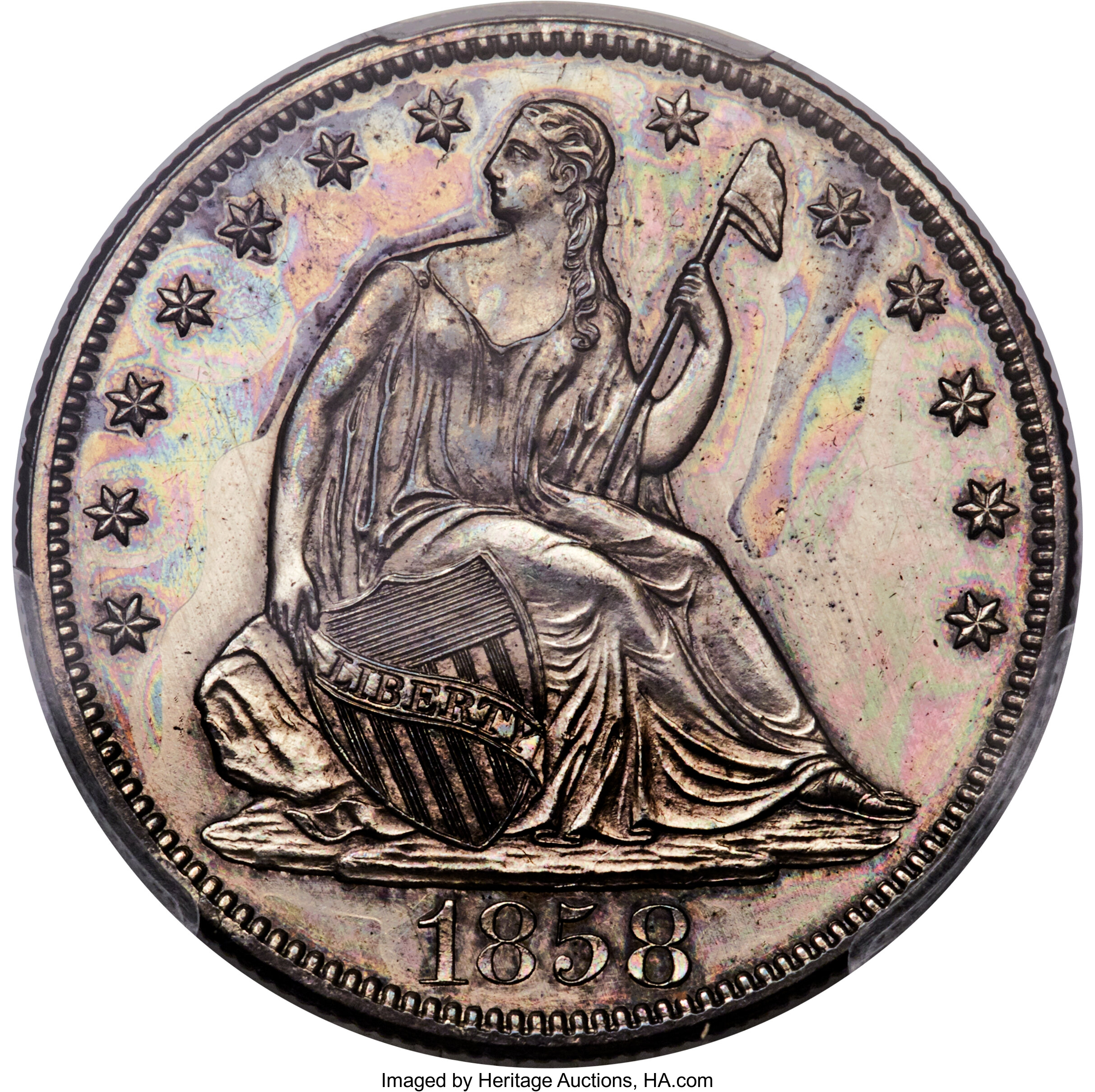 image for: 1858 P50C Half Dollar, Judd-222, Pollock-265, High R.7, PR61 PCGS. ...