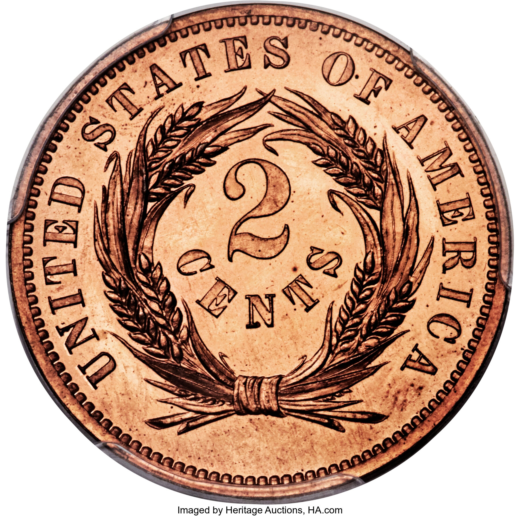 image for: 1863 2C Two Cents, Judd-305, Pollock-370, R.4, PR66 Red PCGS. ...