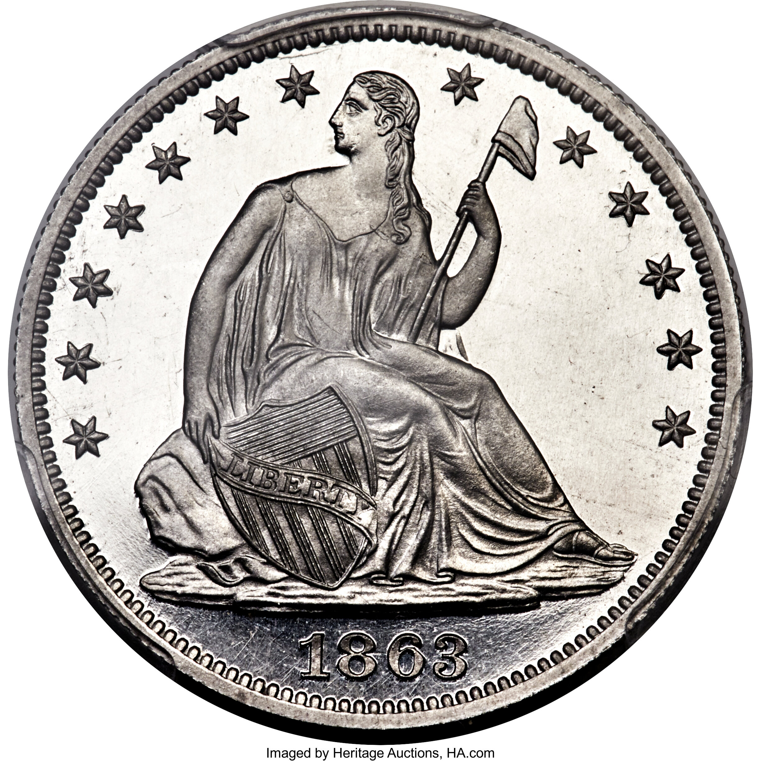 image for: 1863 50C Half Dollar, Judd-344 Pollock-416, High R.7, PR67 PCGS. CAC....