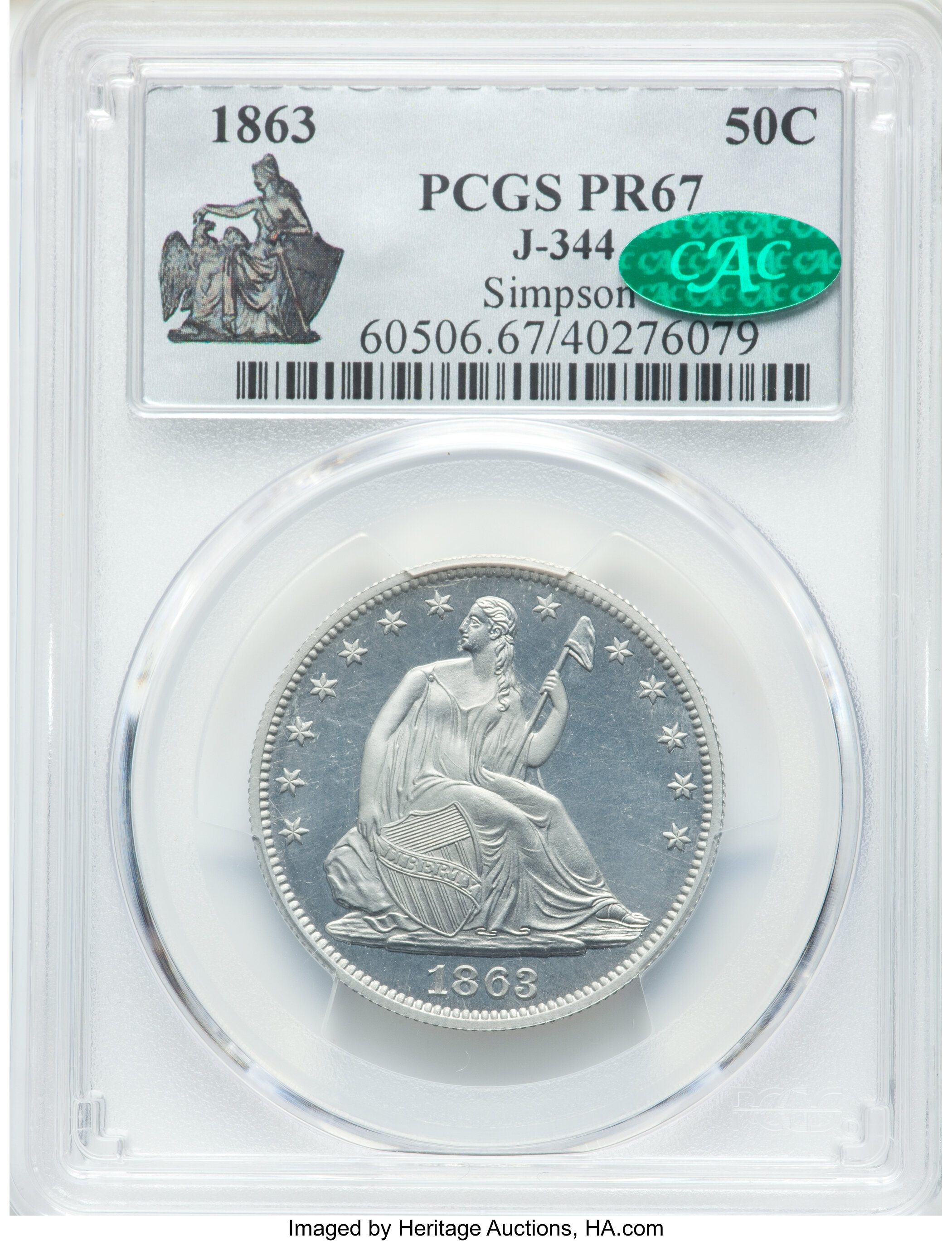 image for: 1863 50C Half Dollar, Judd-344 Pollock-416, High R.7, PR67 PCGS. CAC....