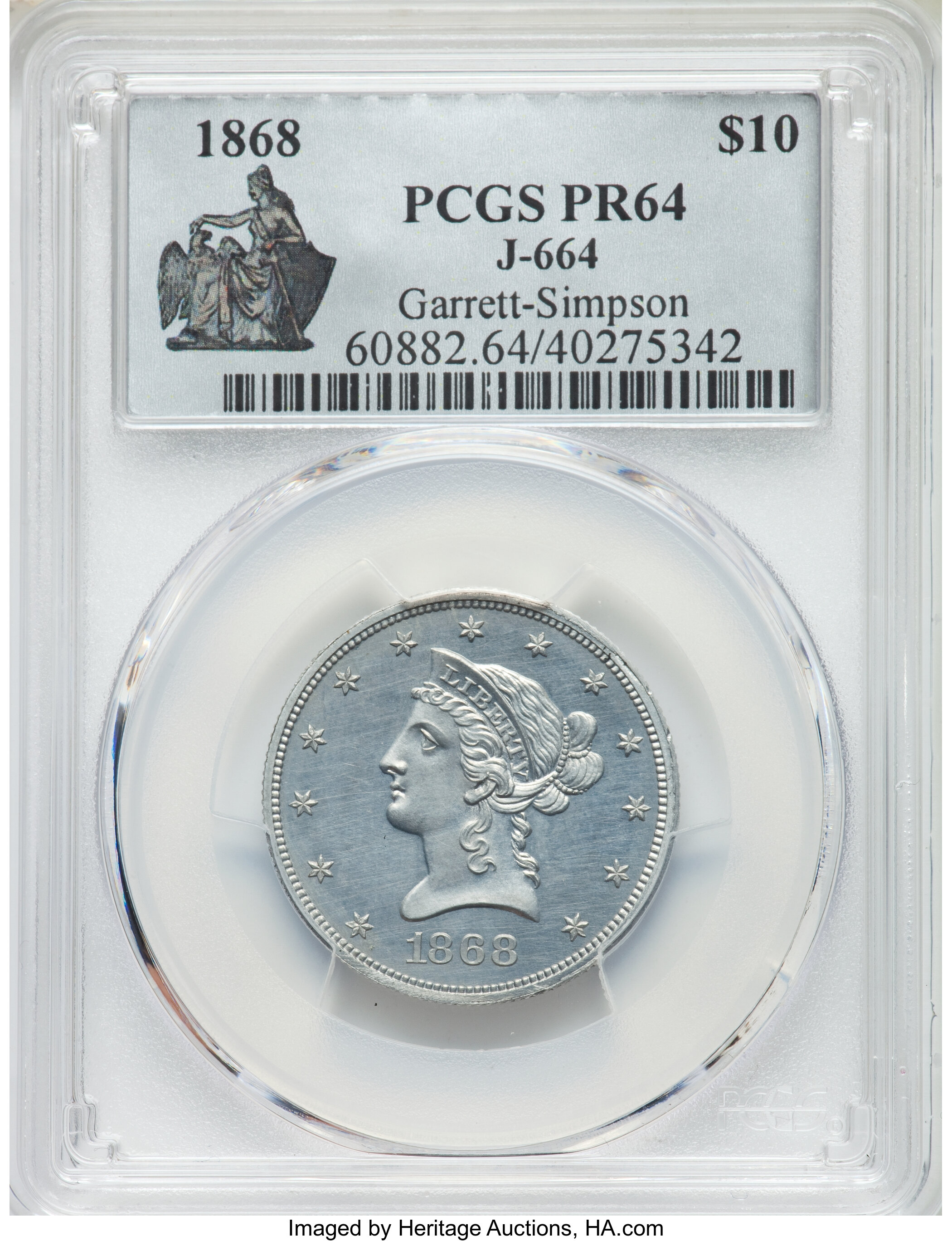 image for: 1868 $10 Ten Dollars, Judd-664, Pollock-739, Low R.7, PR64 PCGS....