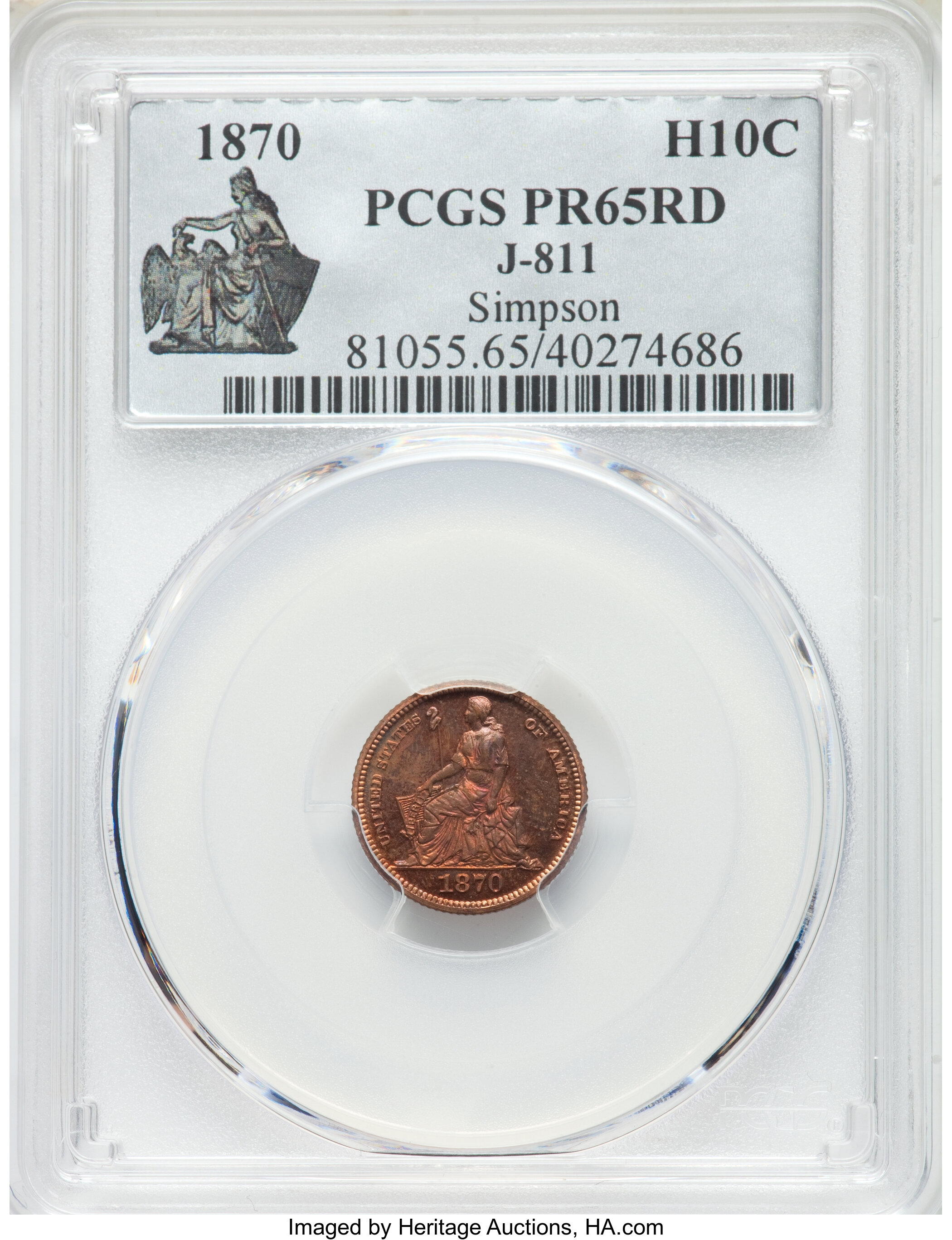 image for: 1870 H10C Standard Silver Half Dime, Judd-811, Pollock-899, R.7, PR65 Red PCGS....