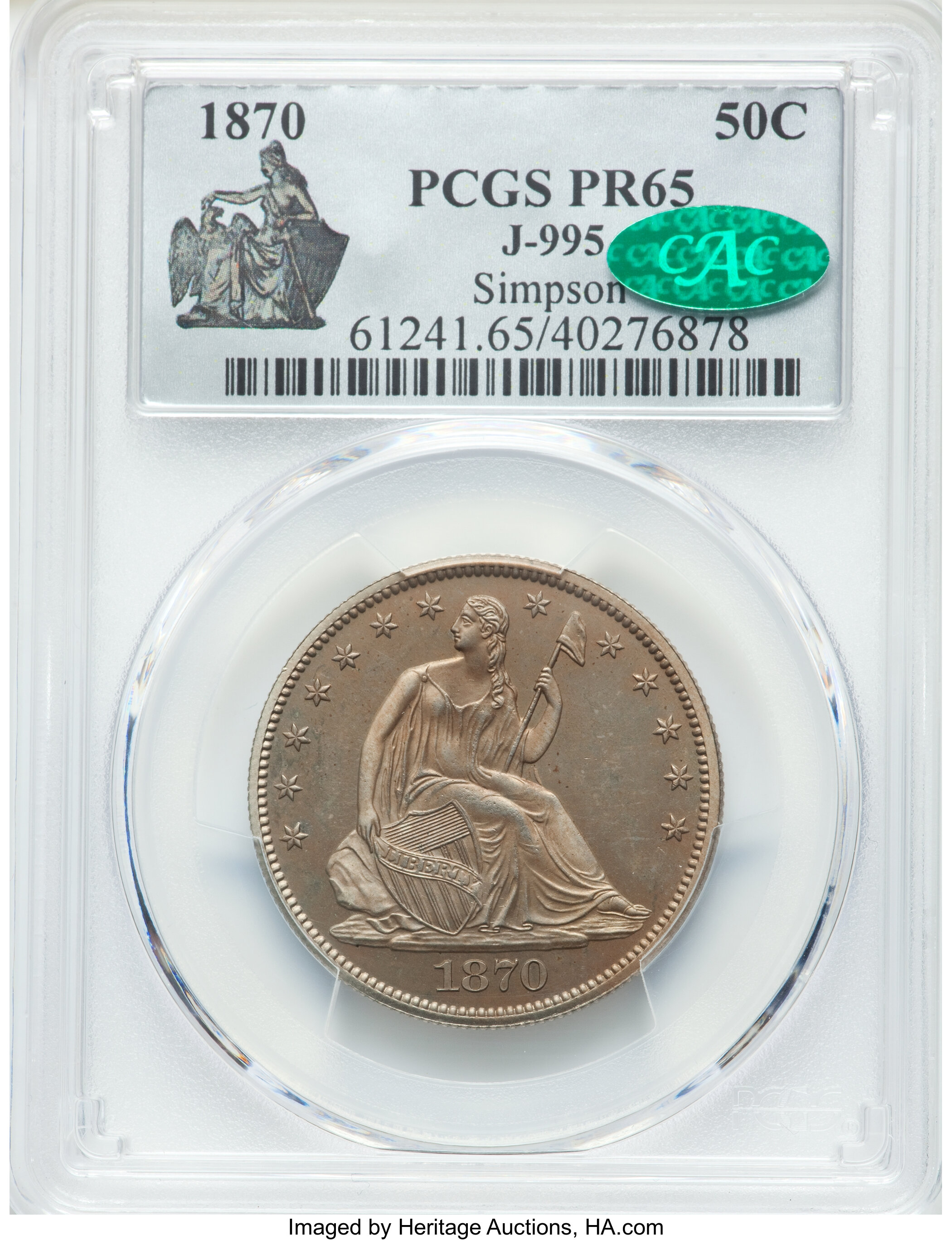 image for: 1870 50C Half Dollar, Judd-995, Pollock-1125, R.8, PR65 PCGS. CAC....