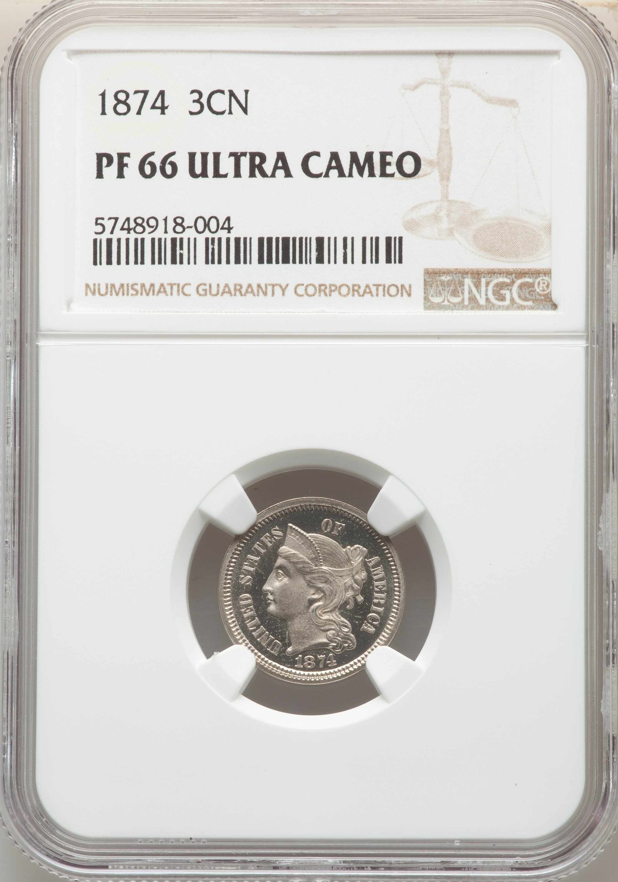 image for: 1874 3CN PR66 Ultra Cameo NGC....