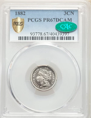 image for: 1882 3CN PR67 Deep Cameo PCGS. CAC....