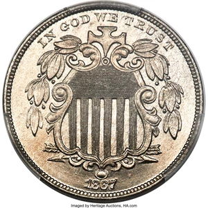 image for: 1867 5C No Rays, Pattern Reverse, FS-1902, PR64 Cameo PCGS. CAC....