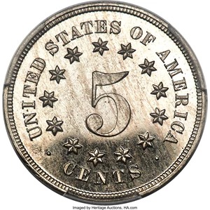 image for: 1867 5C No Rays, Pattern Reverse, FS-1902, PR64 Cameo PCGS. CAC....