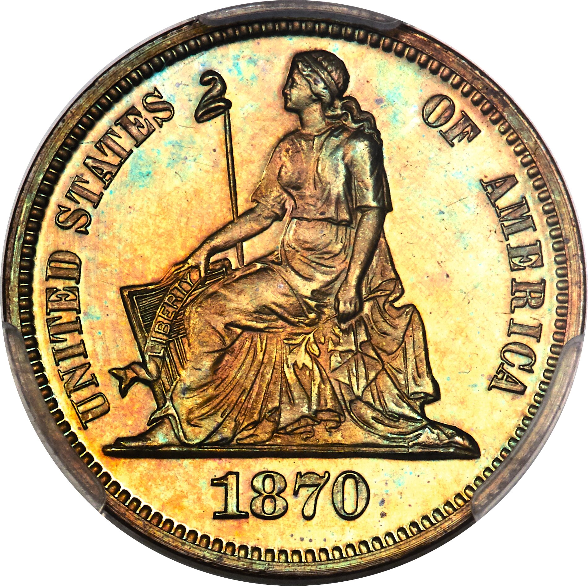 image for: 1870 10C Standard Silver Dime, Judd-828, Pollock-918, High R.6, PR67+ Brown PCGS....