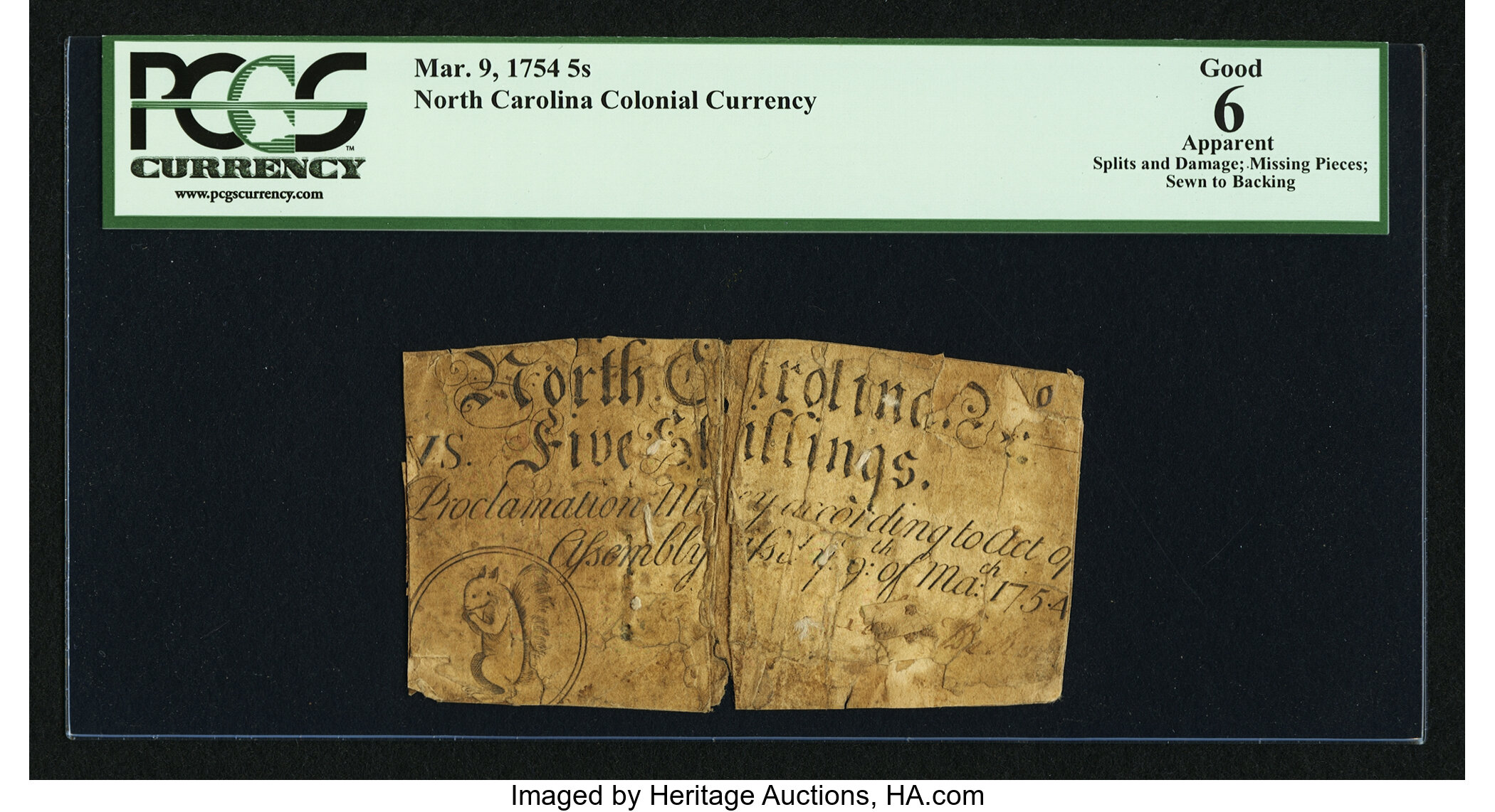 image for: North Carolina March 9, 1754 5s PCGS Apparent Good 06....