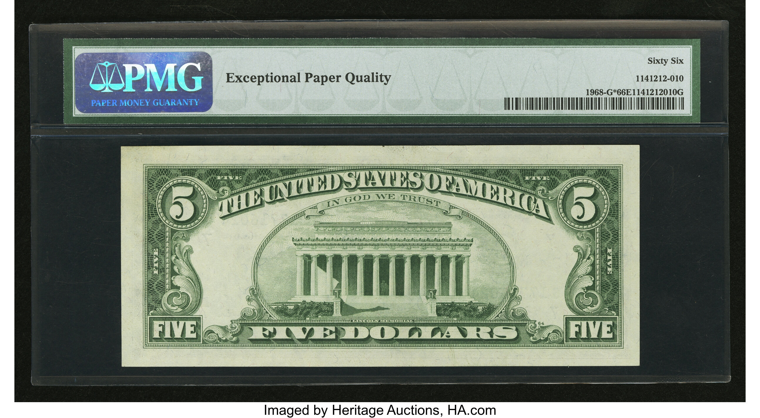 image for: Fr. 1968-G* $5 1963A Federal Reserve Note. PMG Gem Uncirculated 66 EPQ....