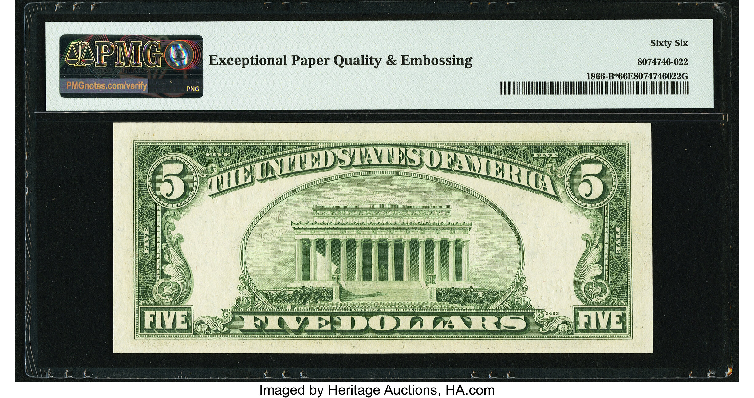 image for: Fr. 1966-B* $5 1950E Federal Reserve Star Note. PMG Gem Uncirculated 66 EPQ....
