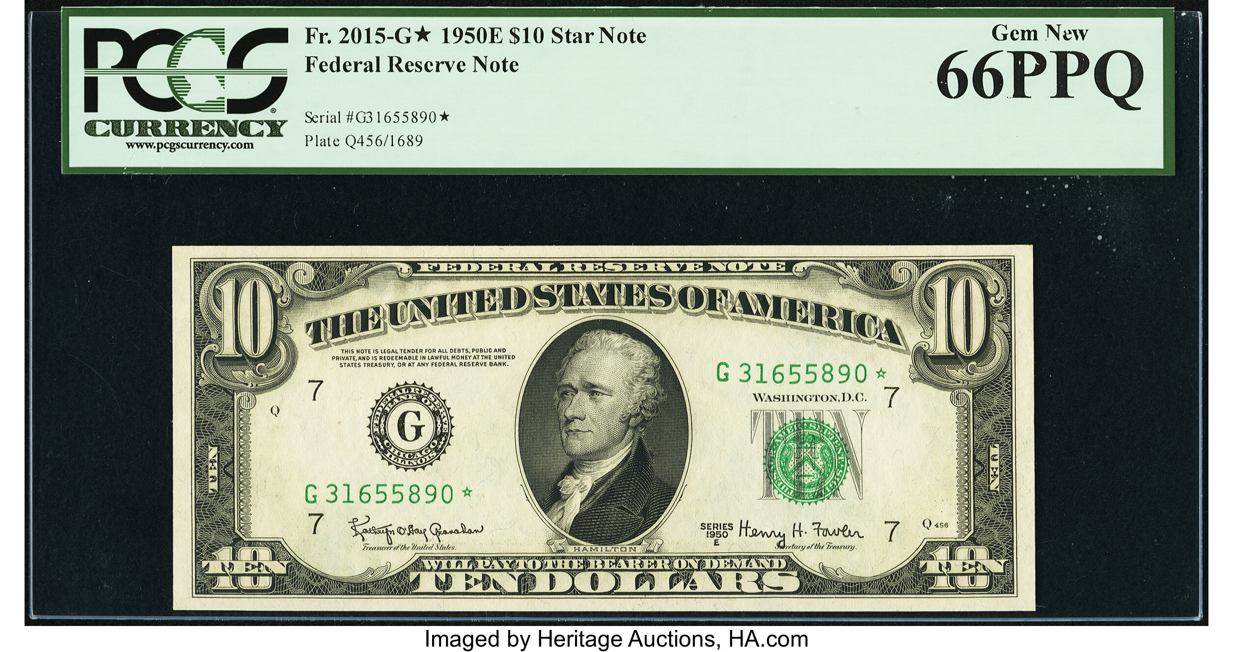 image for: Fr. 2015-G* $10 1950E Federal Reserve Note. PCGS Gem New 66PPQ....