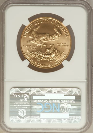 image for: 1992 G$50 One-Ounce Gold Eagle MS69 NGC. NGC Census: (706/29). PCGS Population (481/6). Mintage: 275,000. Numismedia Wsl. P...