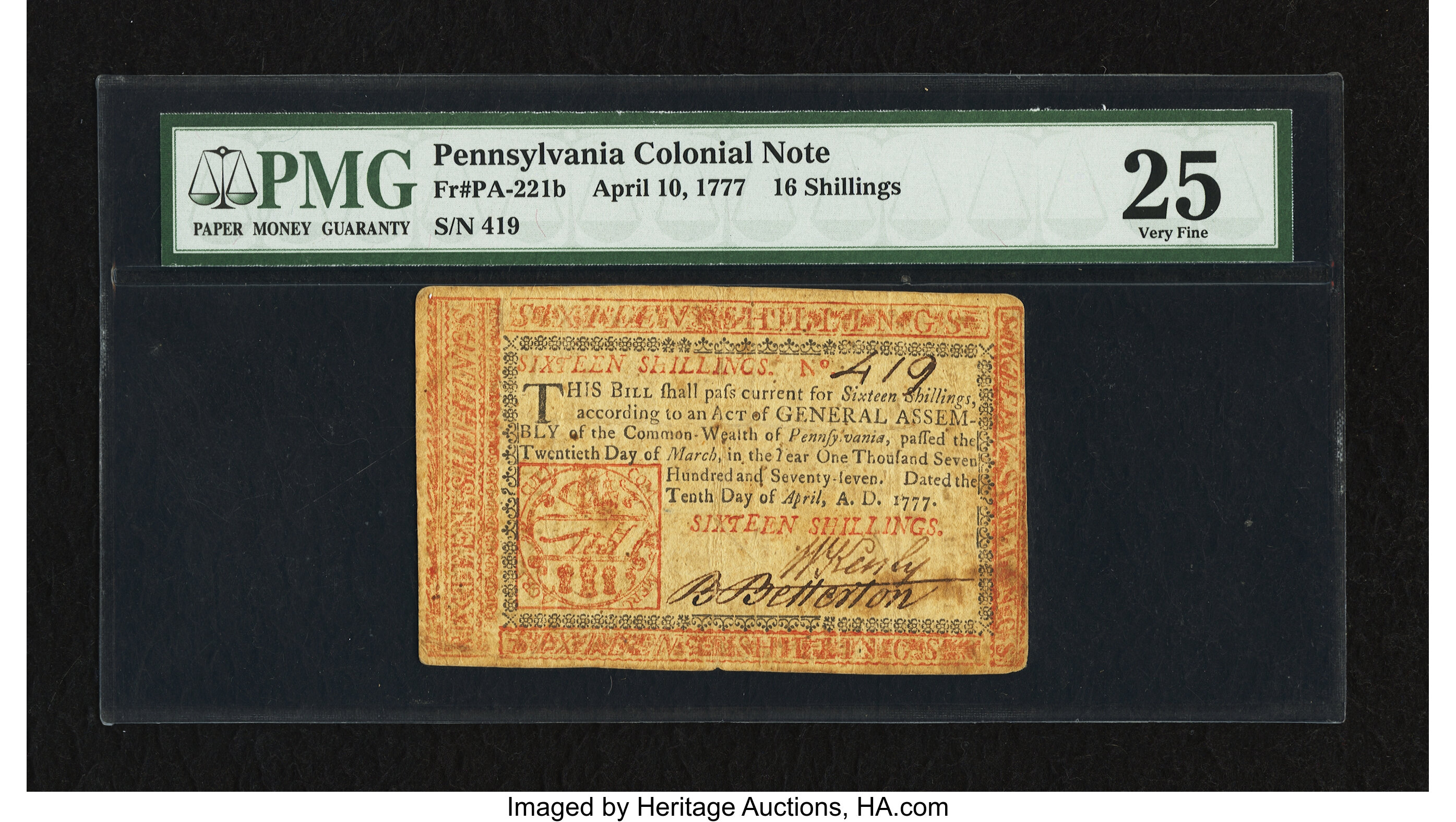 image for: Pennsylvania April 10, 1777 16s PMG Very Fine 25....