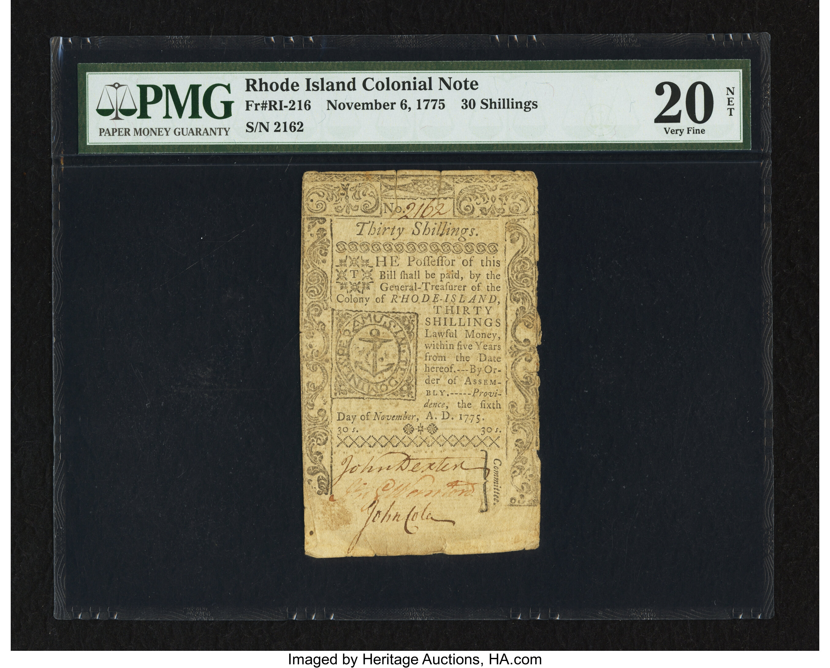 image for: Rhode Island November 6, 1775 30s PMG Very Fine 20 Net....