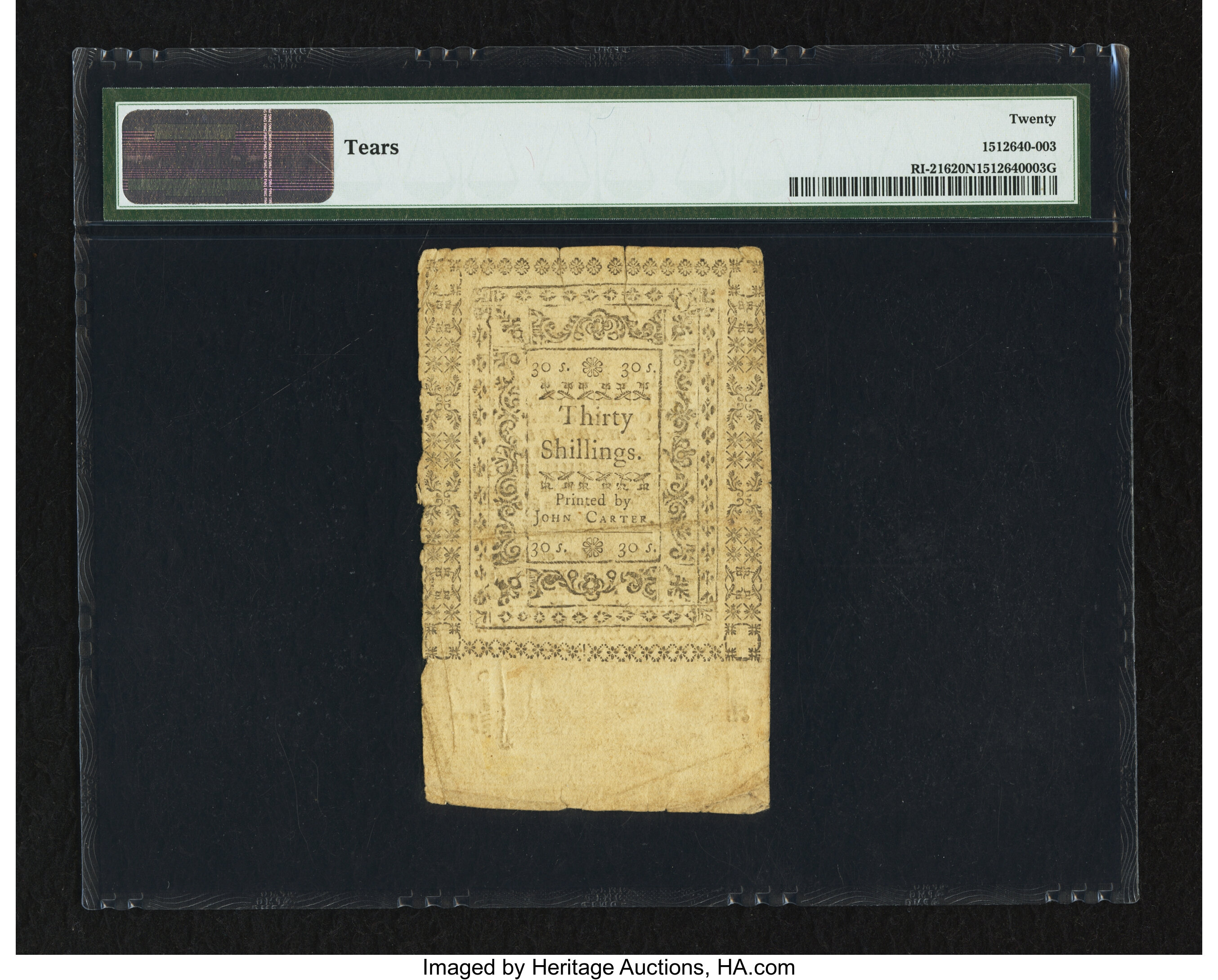 image for: Rhode Island November 6, 1775 30s PMG Very Fine 20 Net....