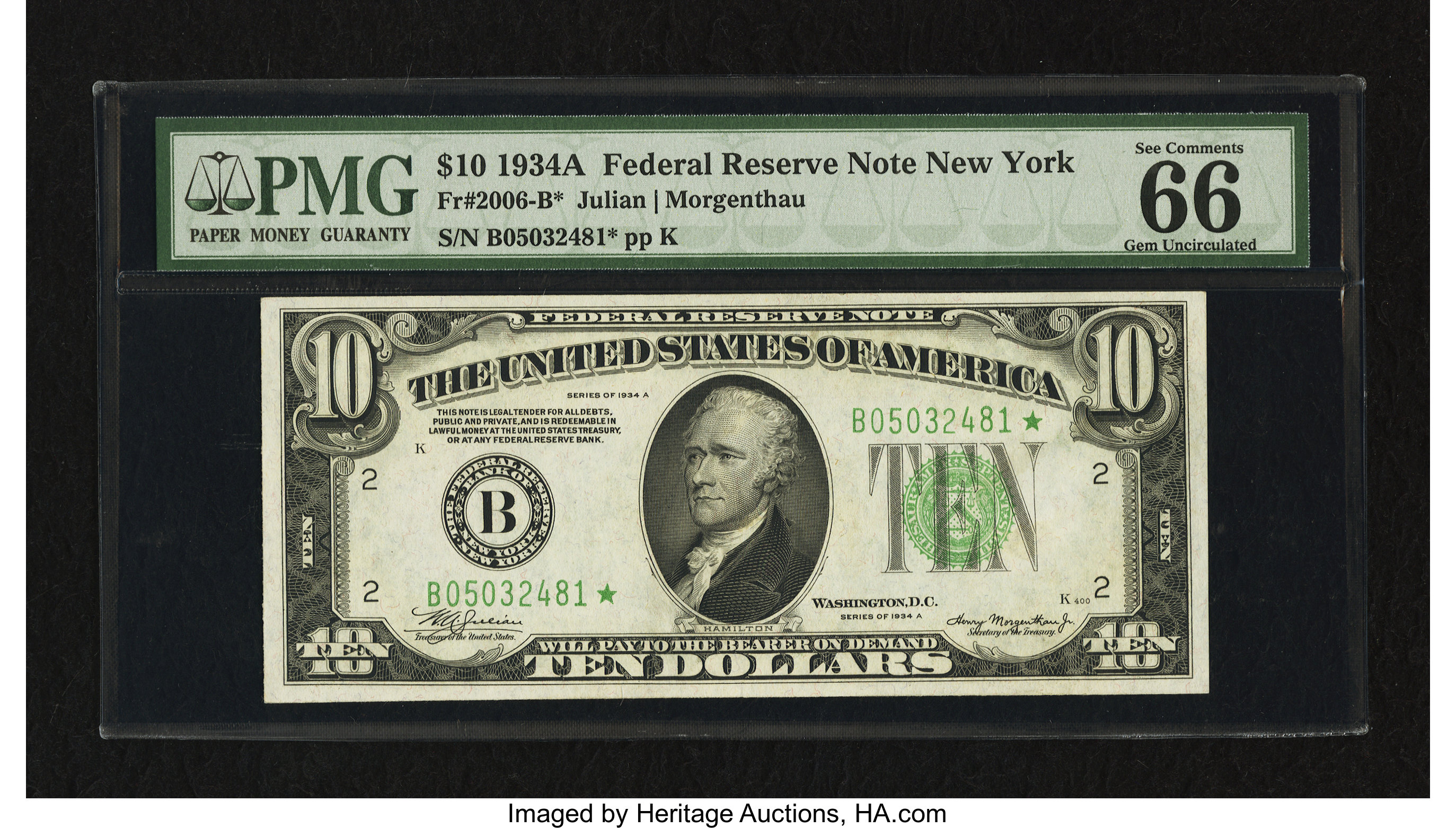 image for: Fr. 2006-B* $10 1934A Federal Reserve Star Note. PMG Gem Uncirculated 66 EPQ....