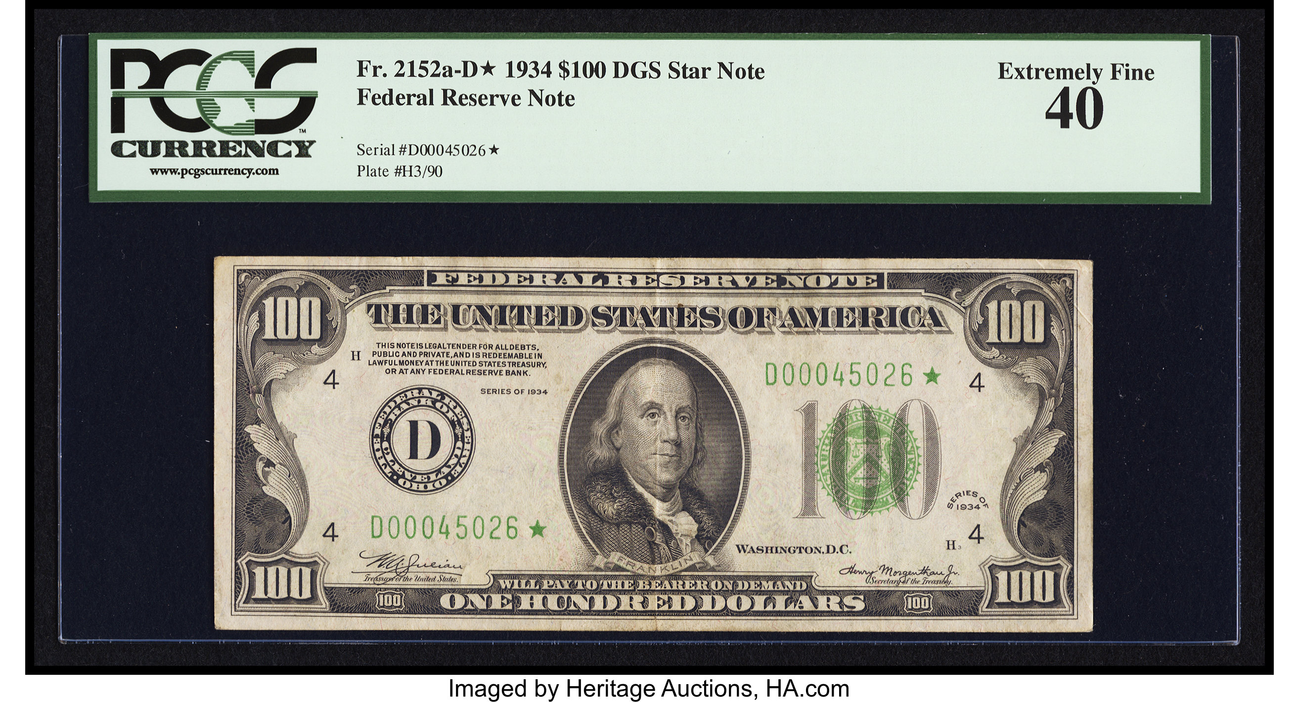 image for: Fr. 2152-D* $100 1934 Federal Reserve Note. PCGS Extremely Fine 40....