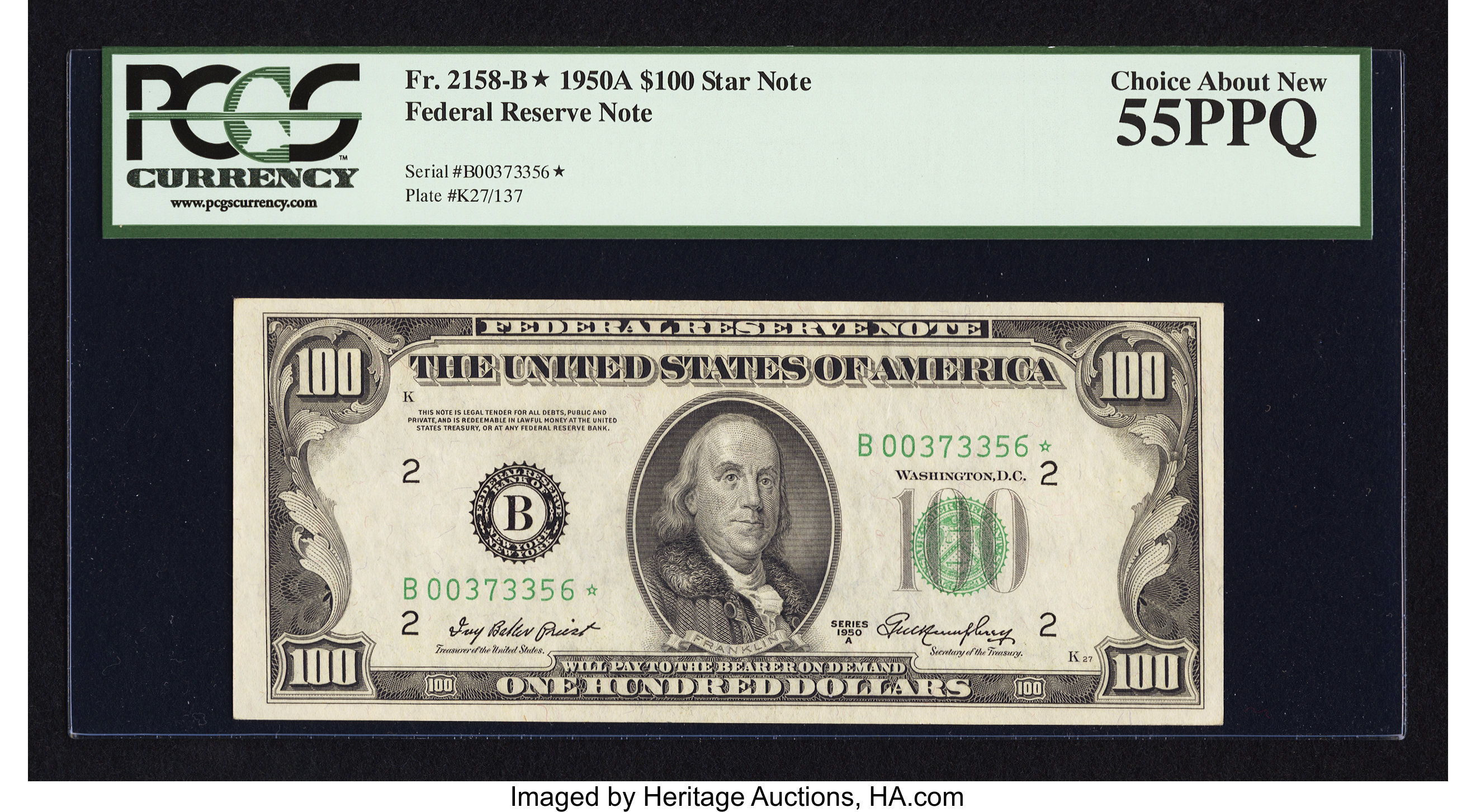 image for: Fr. 2158-B* $100 1950A Federal Reserve Note. PCGS Choice About New 55PPQ....