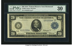 image for: Fr. 980 $20 1914 Federal Reserve Note PMG Very Fine 30....