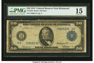 image for: Fr. 1040 $50 1914 Federal Reserve Note PMG Choice Fine 15....