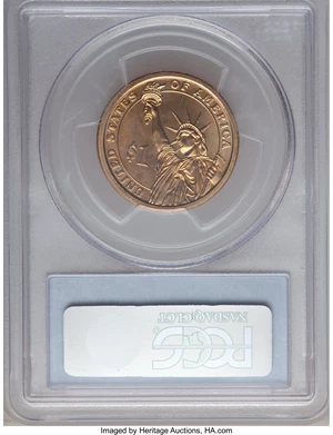 image for: (2009) $1 John Tyler Presidential Dollar -- Missing Edge Lettering -- MS64 PCGS....