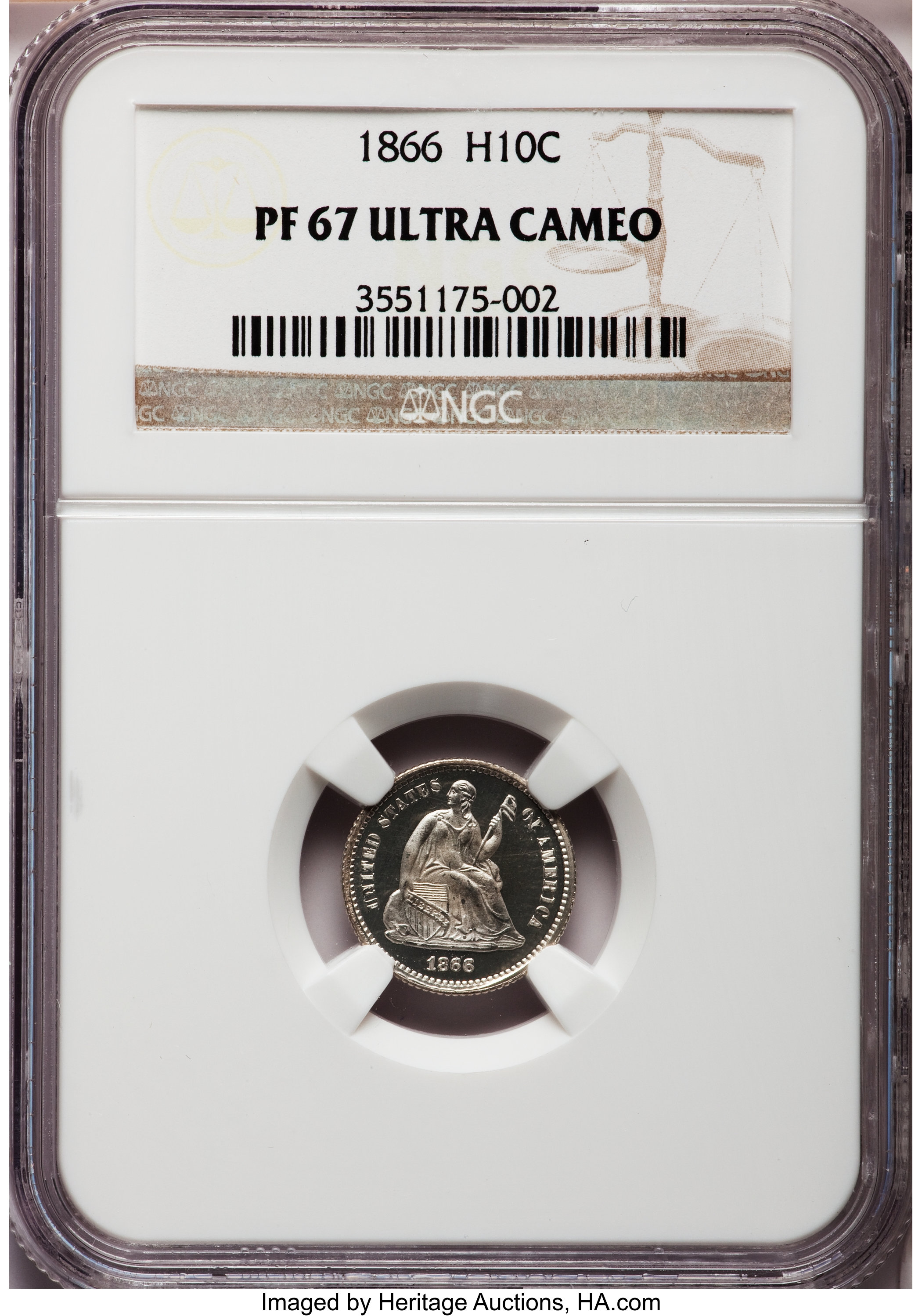 image for: 1866 H10C PR67 Ultra Cameo NGC....