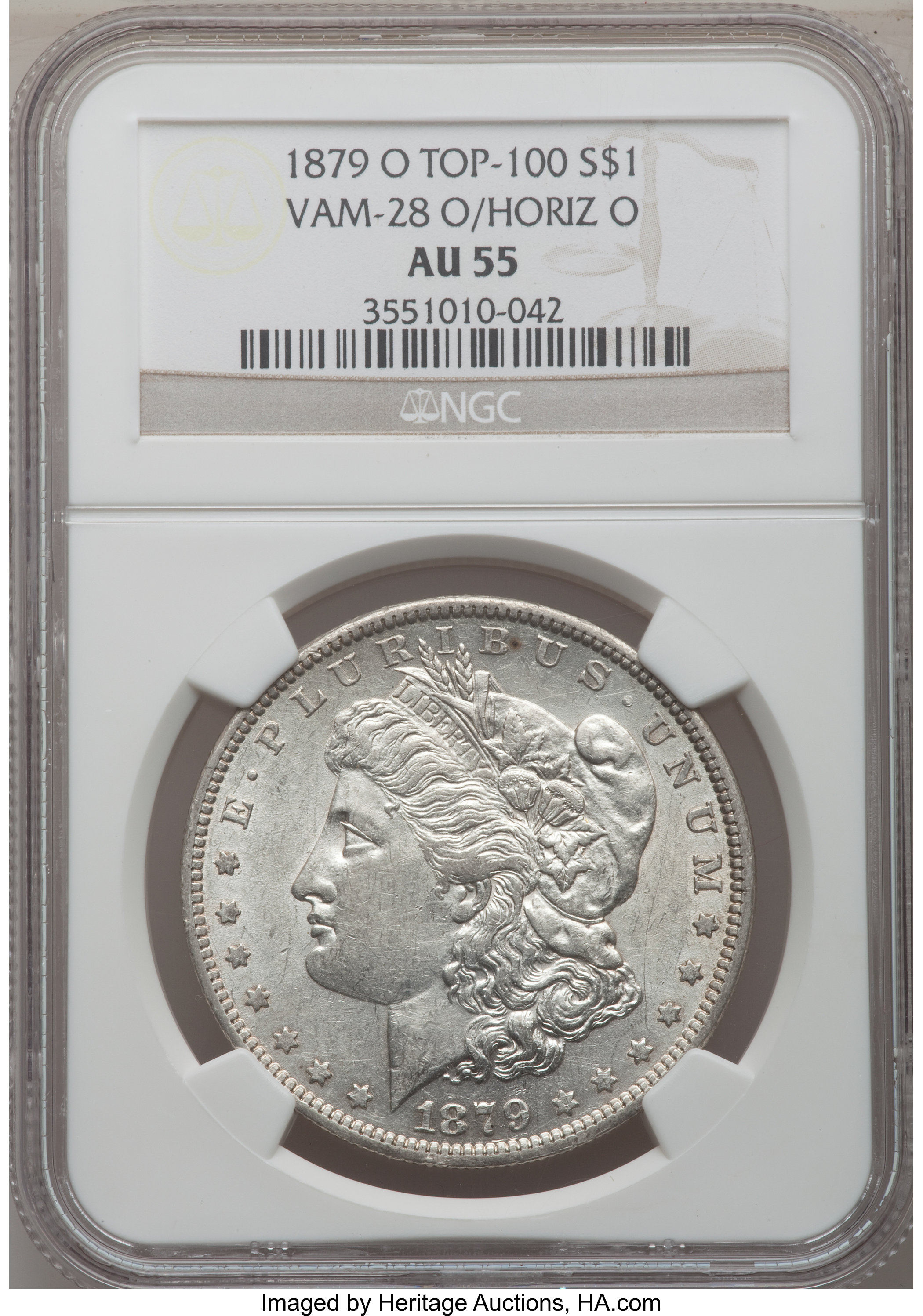 image for: 1879-O $1 Over Horizontal O AU55 NGC. VAM-28, R.6....