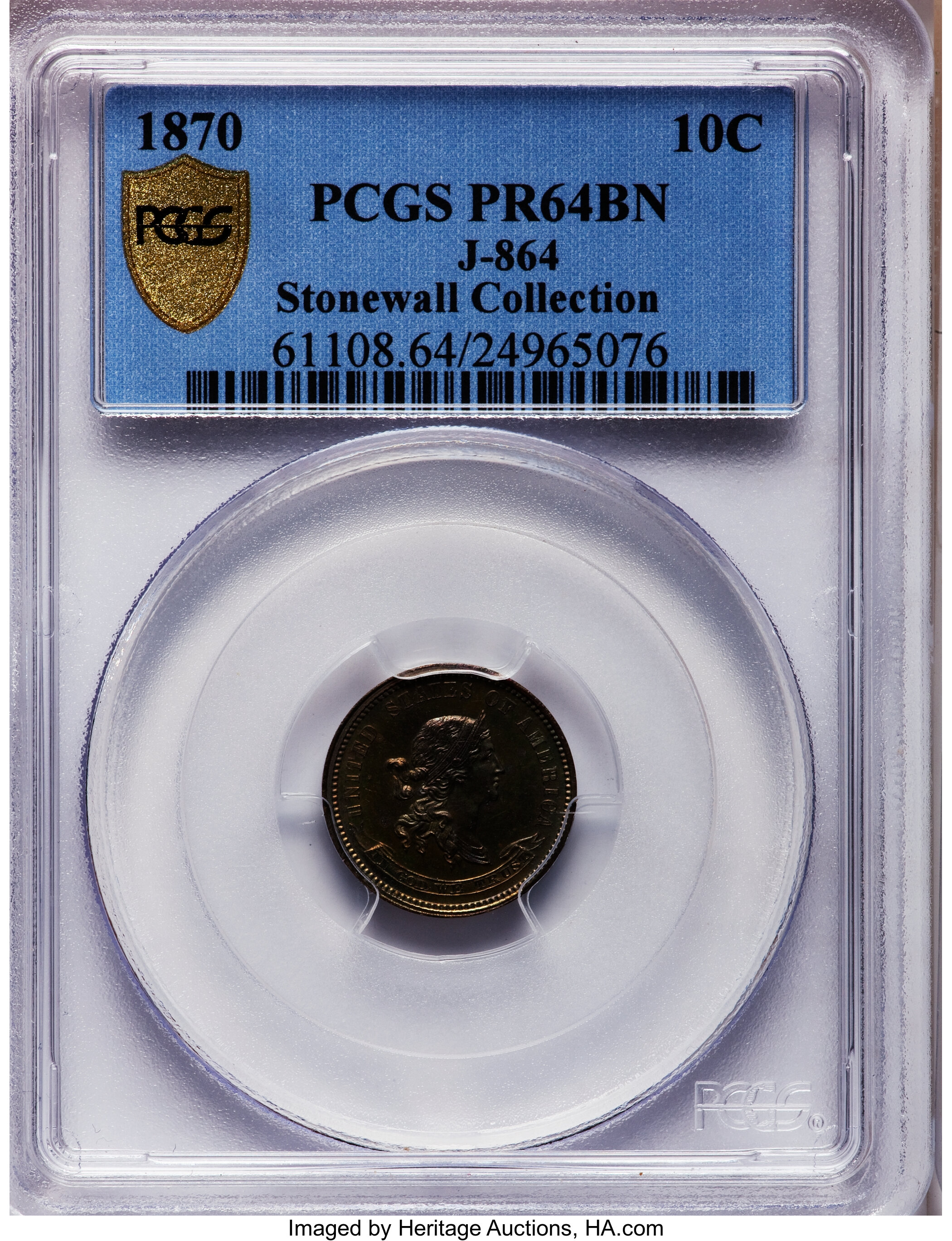image for: 1870 10C Standard Silver Ten Cents, Judd-864, Pollock-952, High R.7, PR64 Brown PCGS Secure....