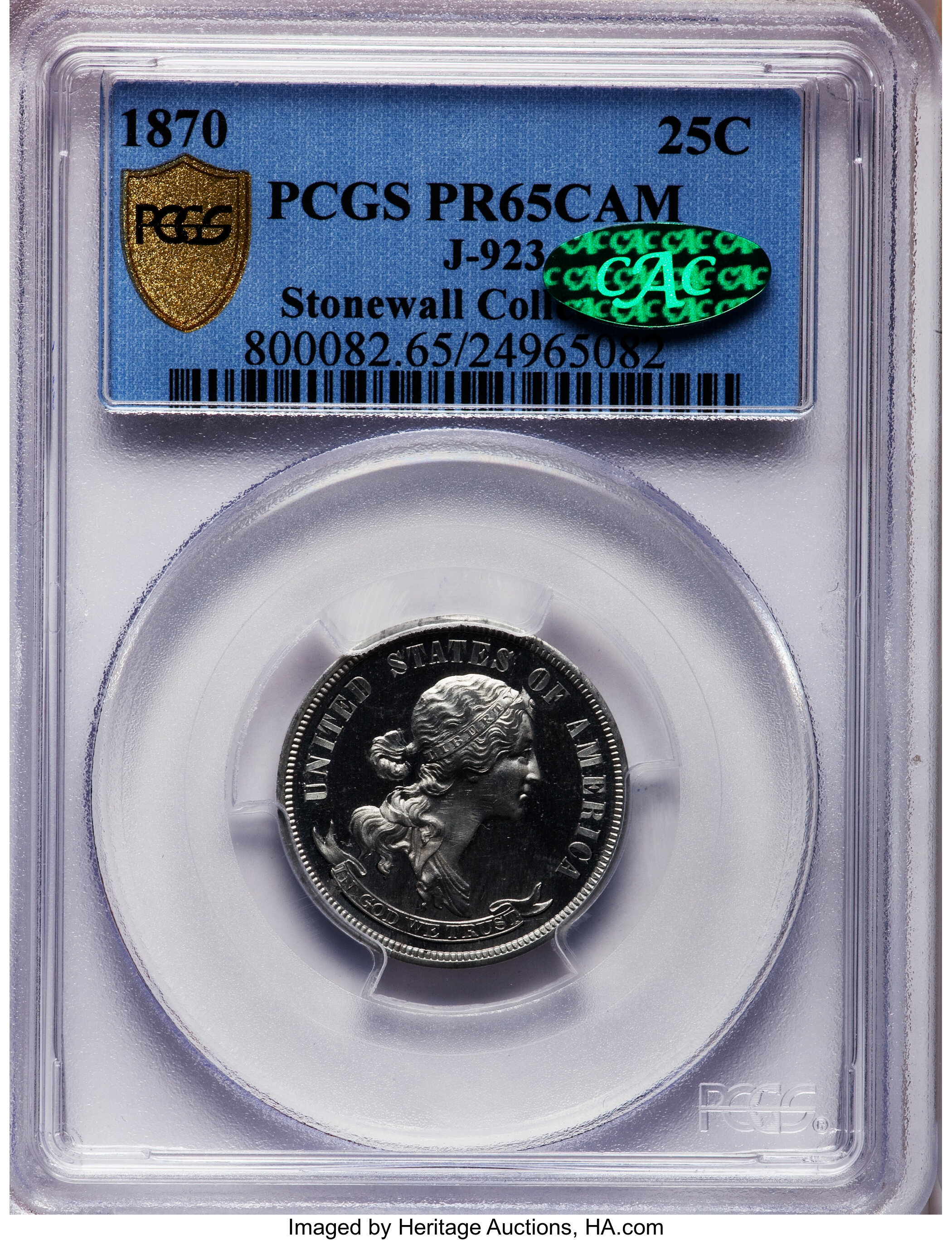 image for: 1870 25C Judd-923, Pollock-1028, High R.7, PR65 Cameo PCGS Secure. CAC....