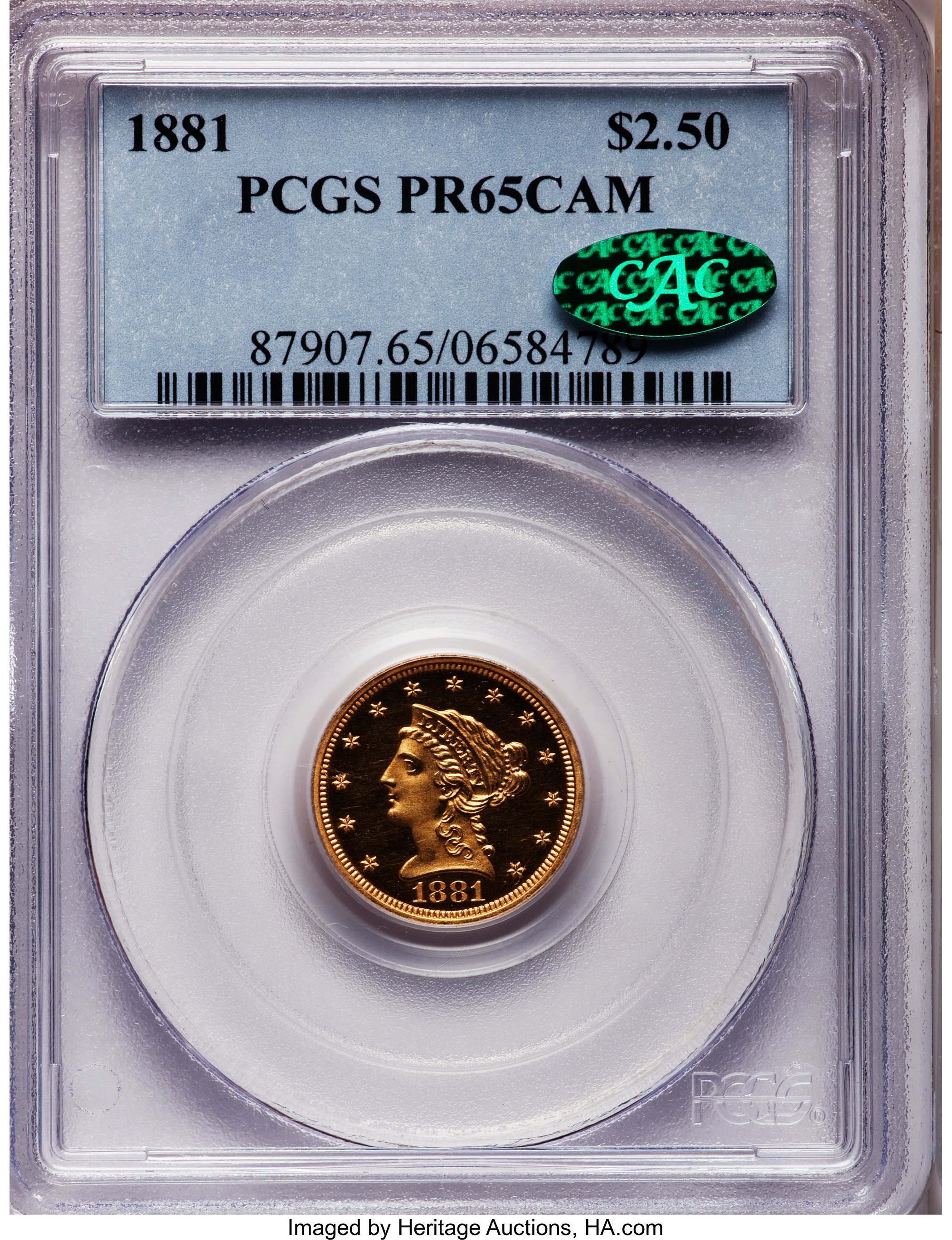 image for: 1881 $2 1/2 PR65 Cameo PCGS. CAC....