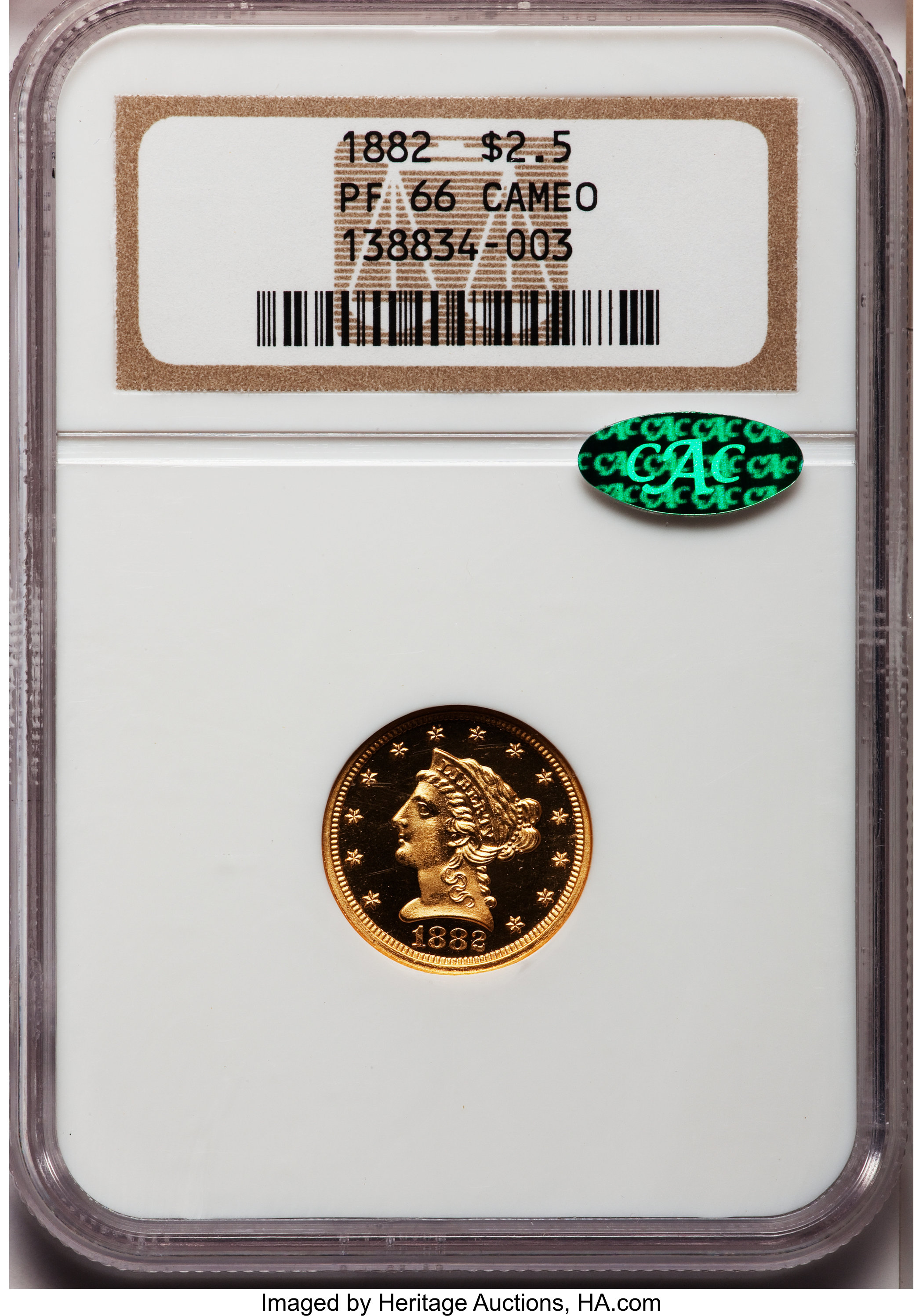 image for: 1882 $2 1/2 PR66 Cameo NGC. CAC....