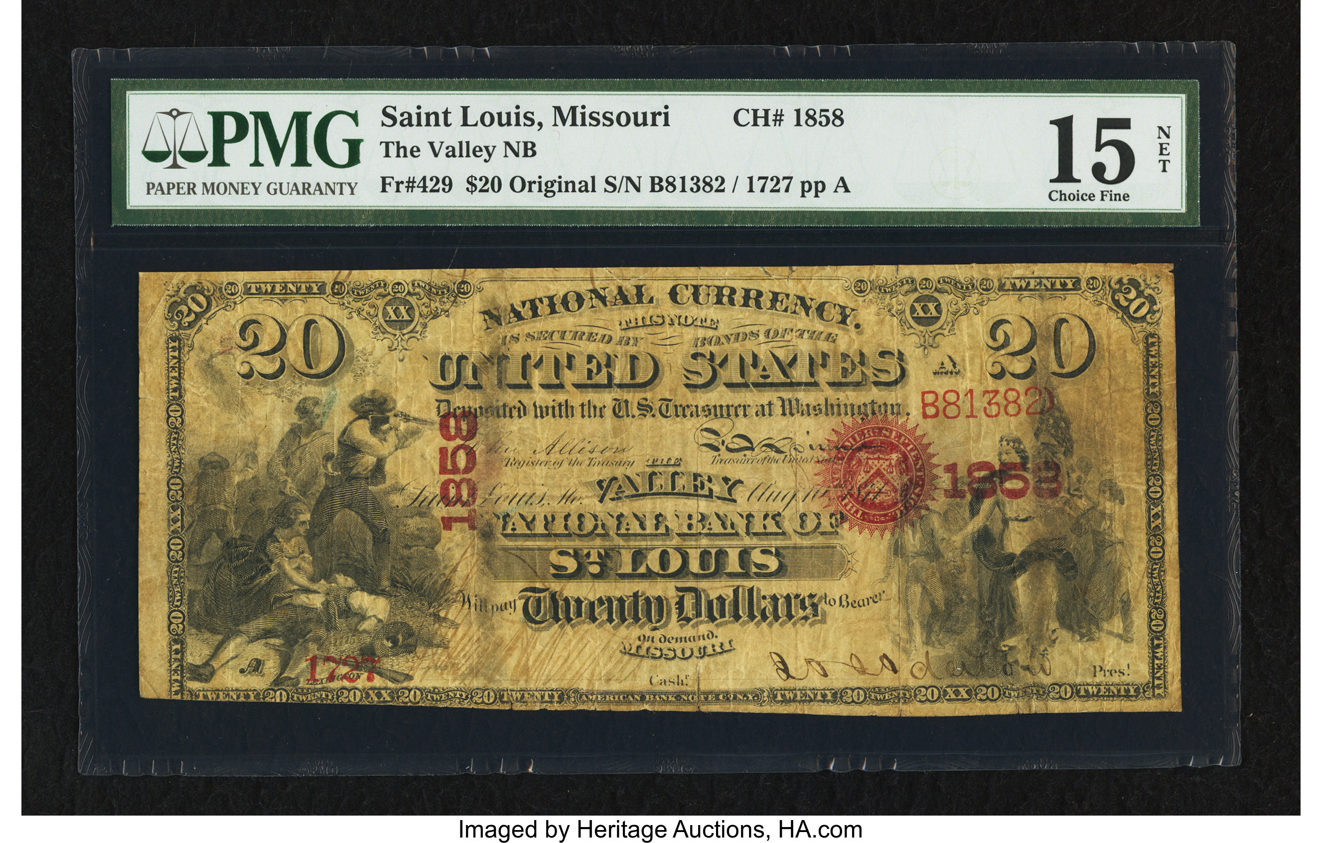 image for: Saint Louis, MO - $20 Original Fr. 429 The Valley NB Ch. # 1858...