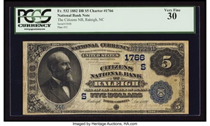 image for: Raleigh, NC - $5 1882 Date Back Fr. 532 The Citizens NB Ch. # (S)1766...
