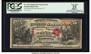 image for: Fair Haven, VT - $5 Original Fr. 394 The First NB Ch. # 344...