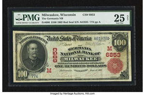 image for: Milwaukee, WI - $100 1902 Red Seal Fr. 686 The Germania NB Ch. # (M)6853...