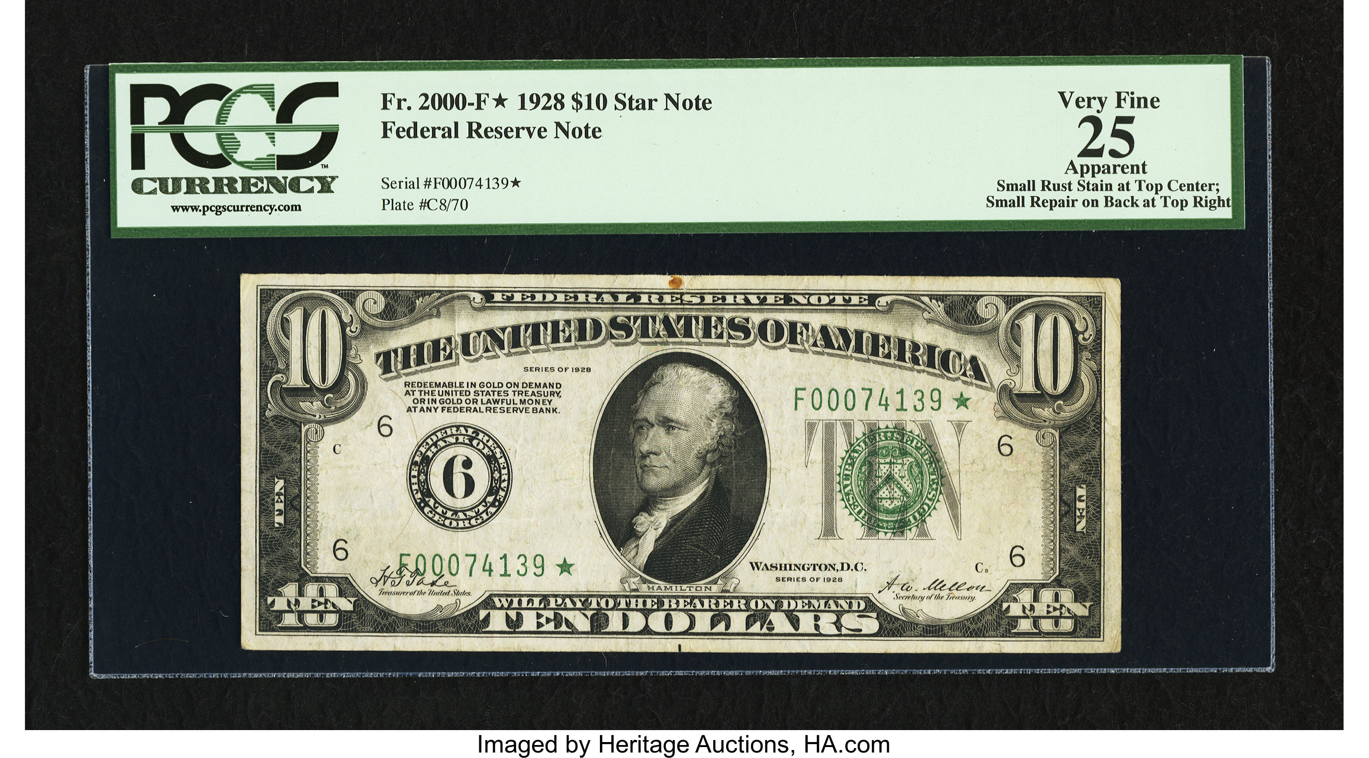 image for: Fr. 2000-F* $10 1928 Federal Reserve Star Note. PCGS Apparent Very Fine 25....