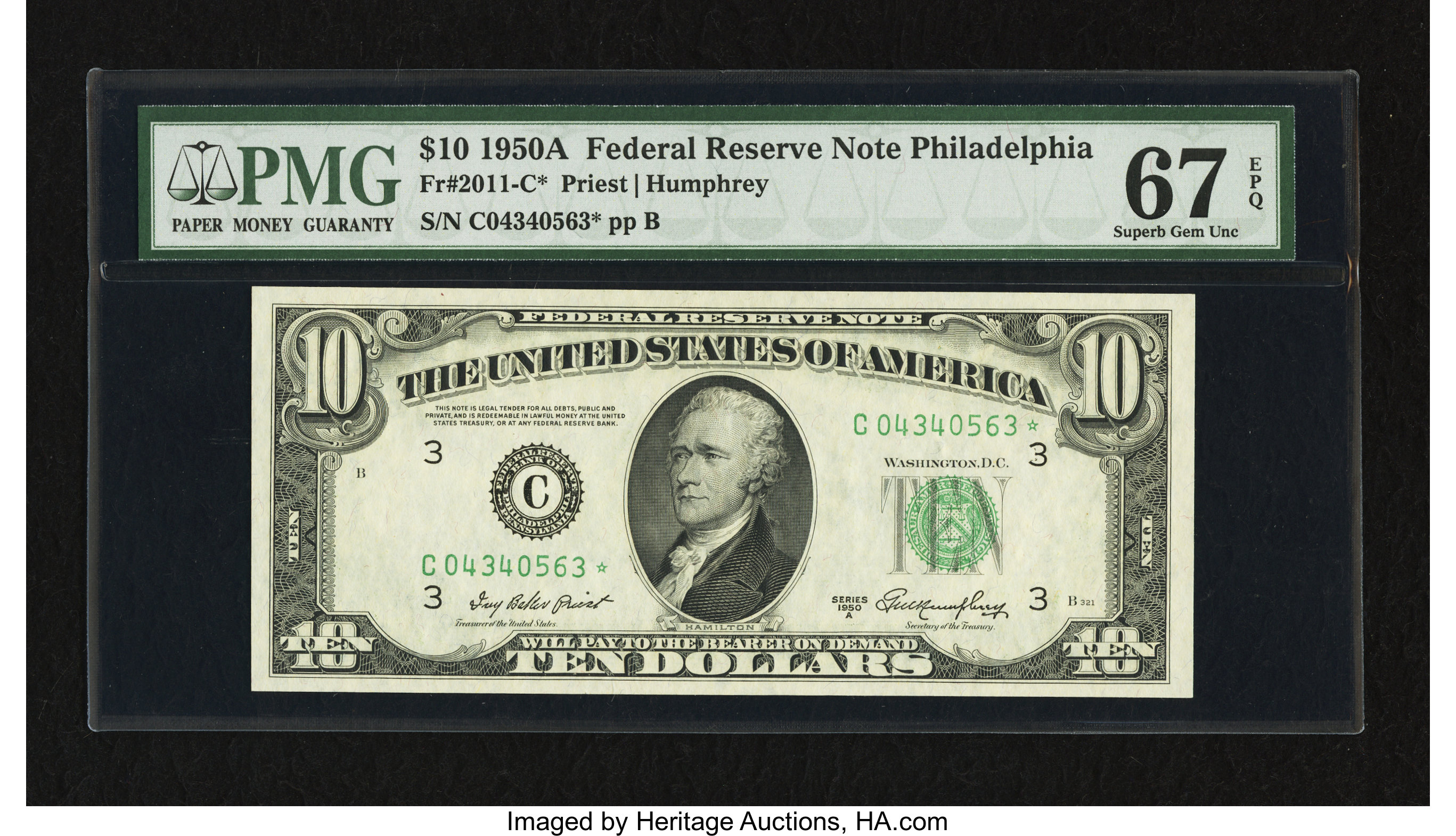 image for: Fr. 2011-C* $10 1950A Federal Reserve Note. PMG Superb Gem Unc 67 EPQ....