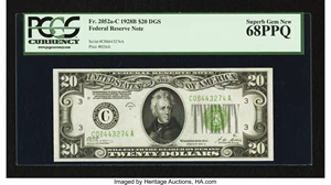 image for: Fr. 2052-C $20 1928B Federal Reserve Note. PCGS Superb Gem New 68PPQ....