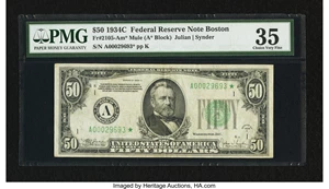 image for: Fr. 2105-A* $50 1934C Mule Federal Reserve Note. PMG Choice Very Fine 35....