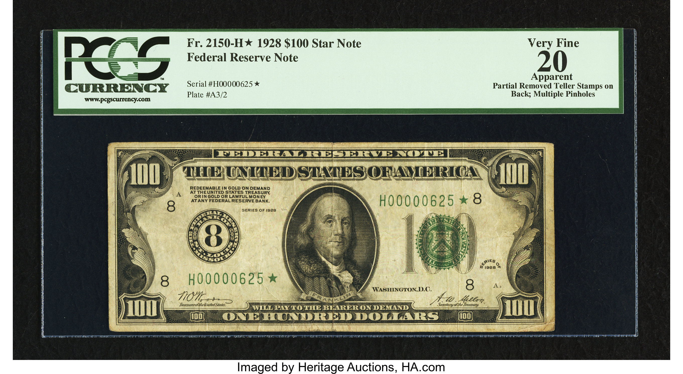 image for: Fr. 2150-H* $100 1928 Federal Reserve Note. PCGS Apparent Very Fine 20....