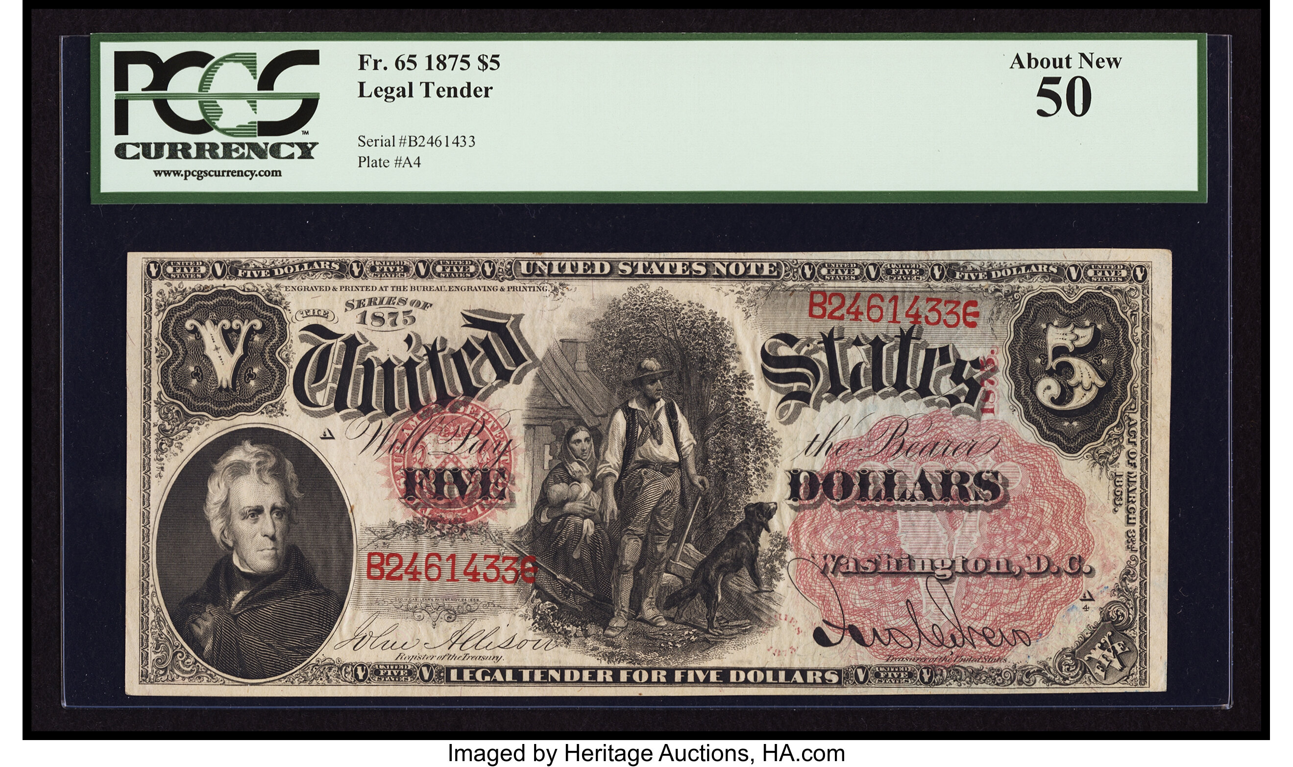 image for: Fr. 65 $5 1875 Legal Tender PCGS About New 50....