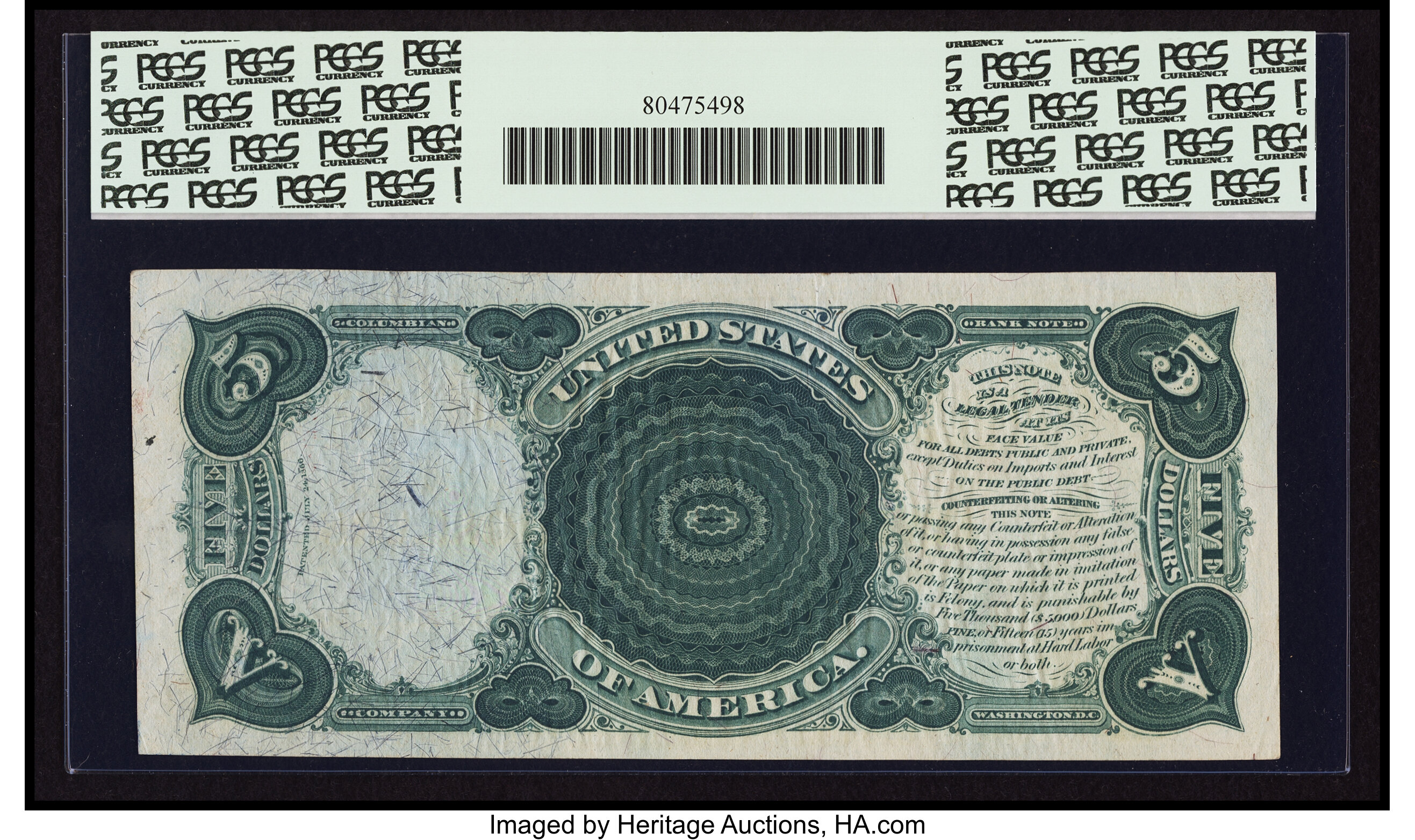 image for: Fr. 65 $5 1875 Legal Tender PCGS About New 50....