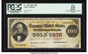 image for: Fr. 1206 $100 1882 Gold Certificate PCGS Apparent Fine 15....