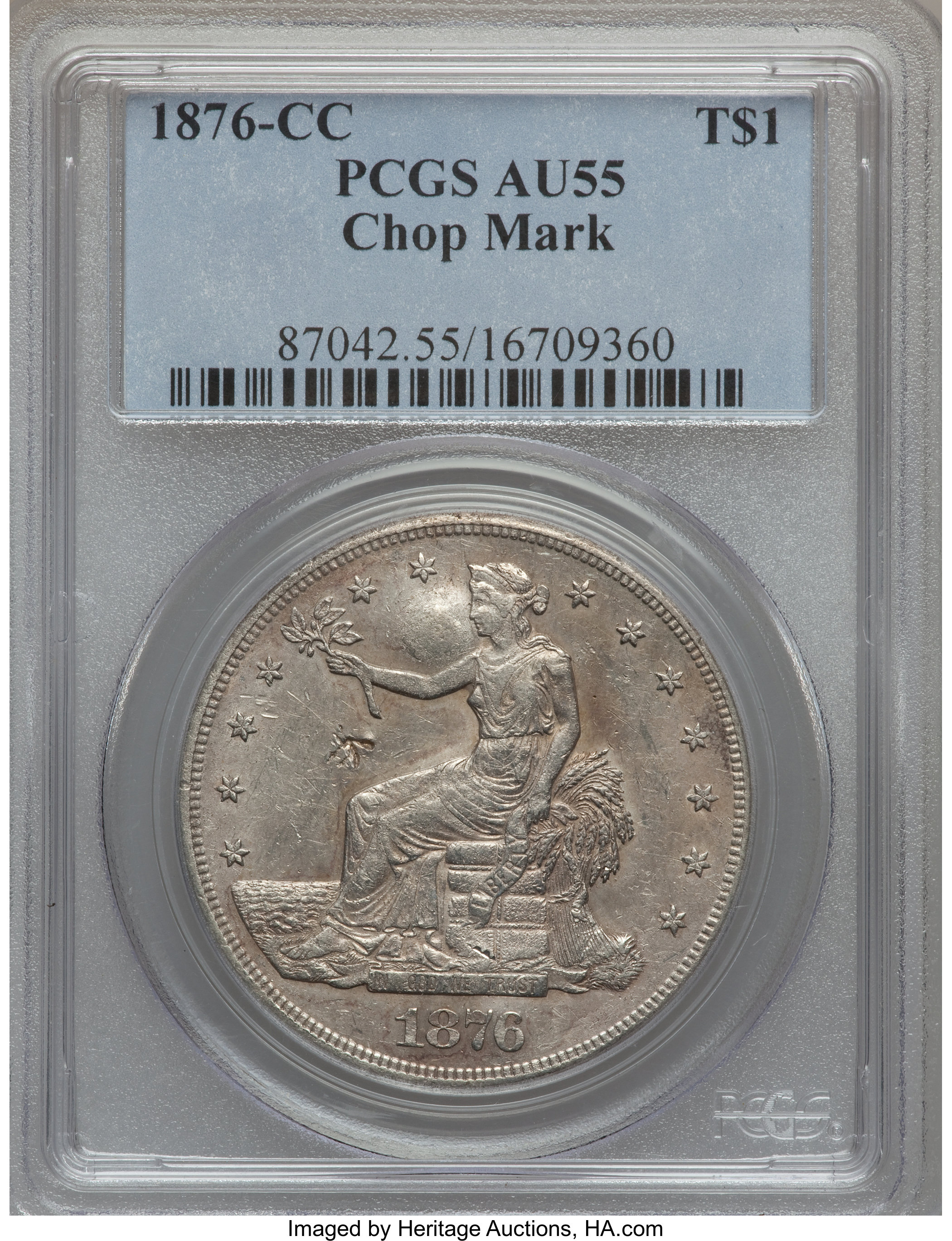 image for: 1876-CC T$1 Chop Mark AU55 PCGS....