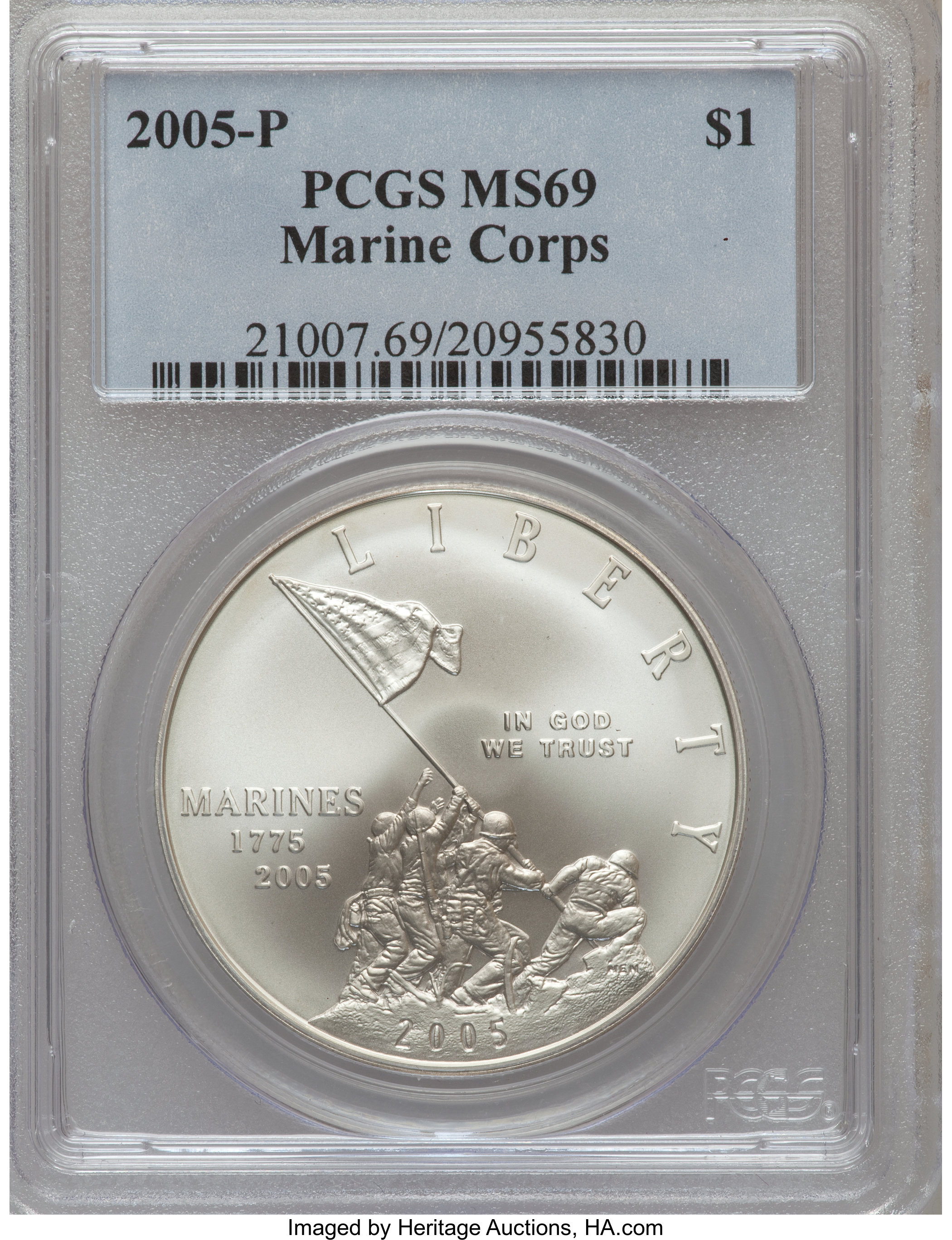 2005-P $1 Marine Corps MS69 PCGS. PCGS Population (4050/643). NGC Census: (5002/6352). Numismedia Wsl. Price for problem f...