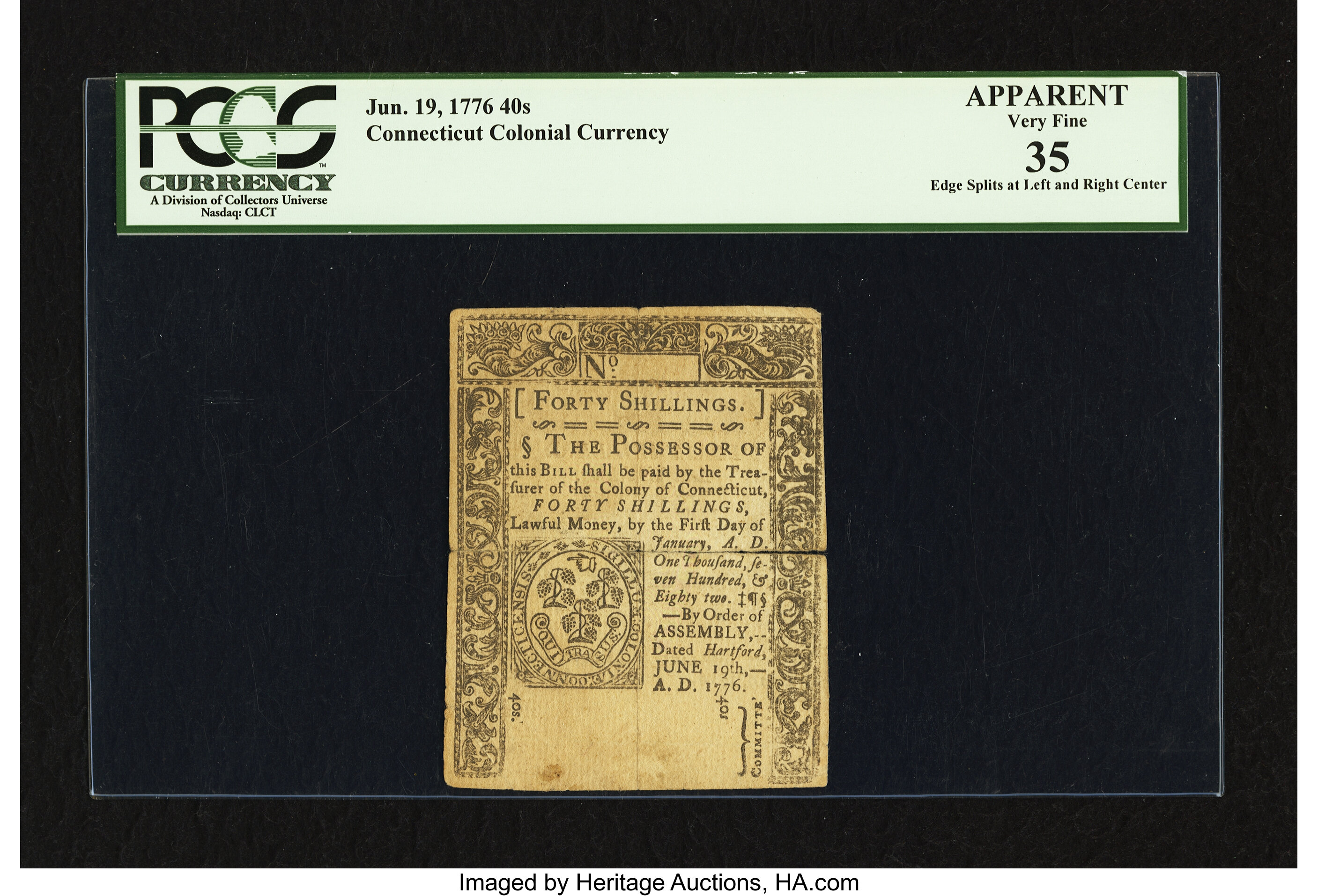 image for: Connecticut June 19, 1776 40s PCGS Apparent Very Fine 35....