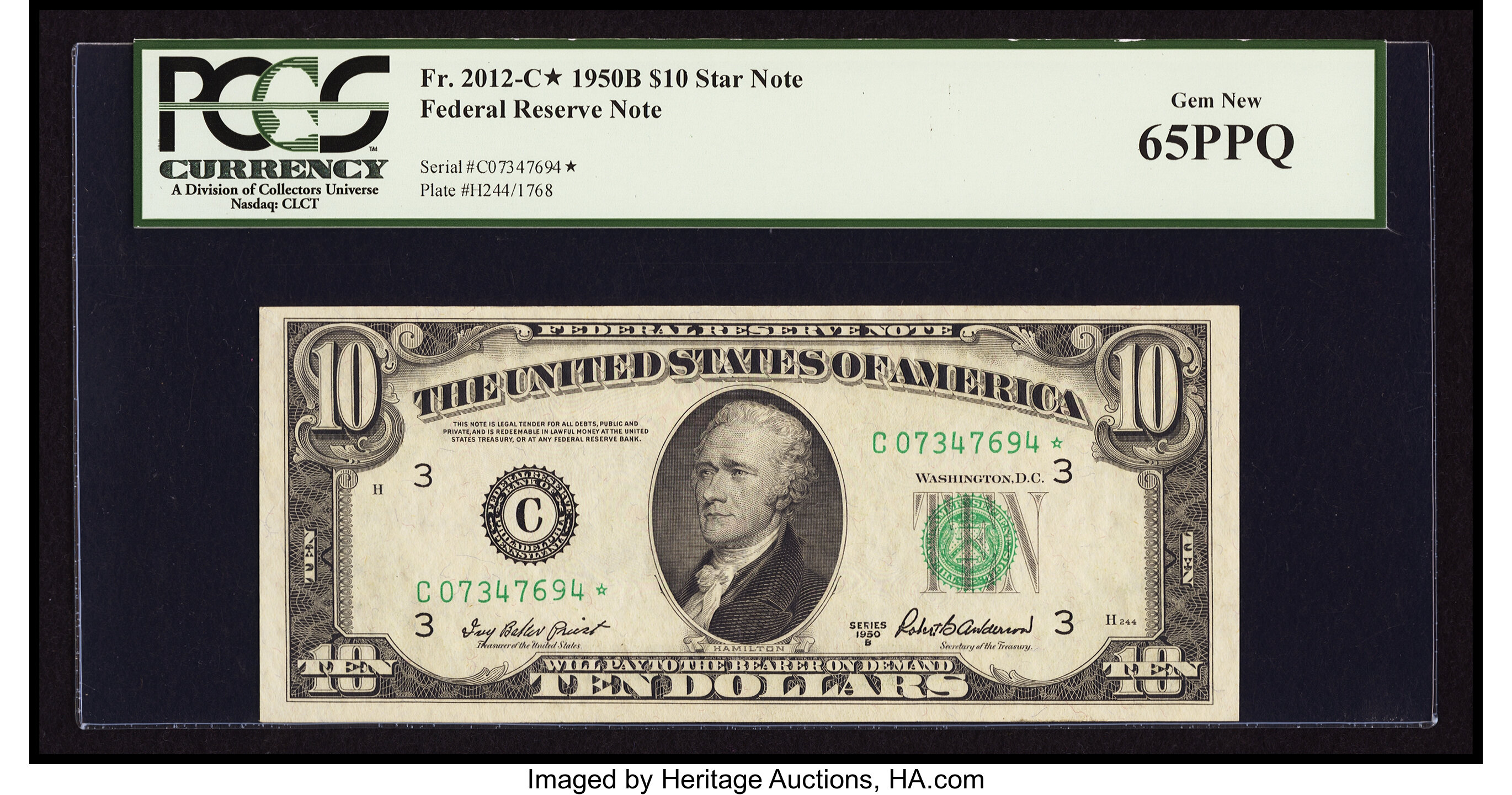 image for: Fr. 2012-C* $10 1950B Federal Reserve Star Note. PCGS Gem New 65PPQ....