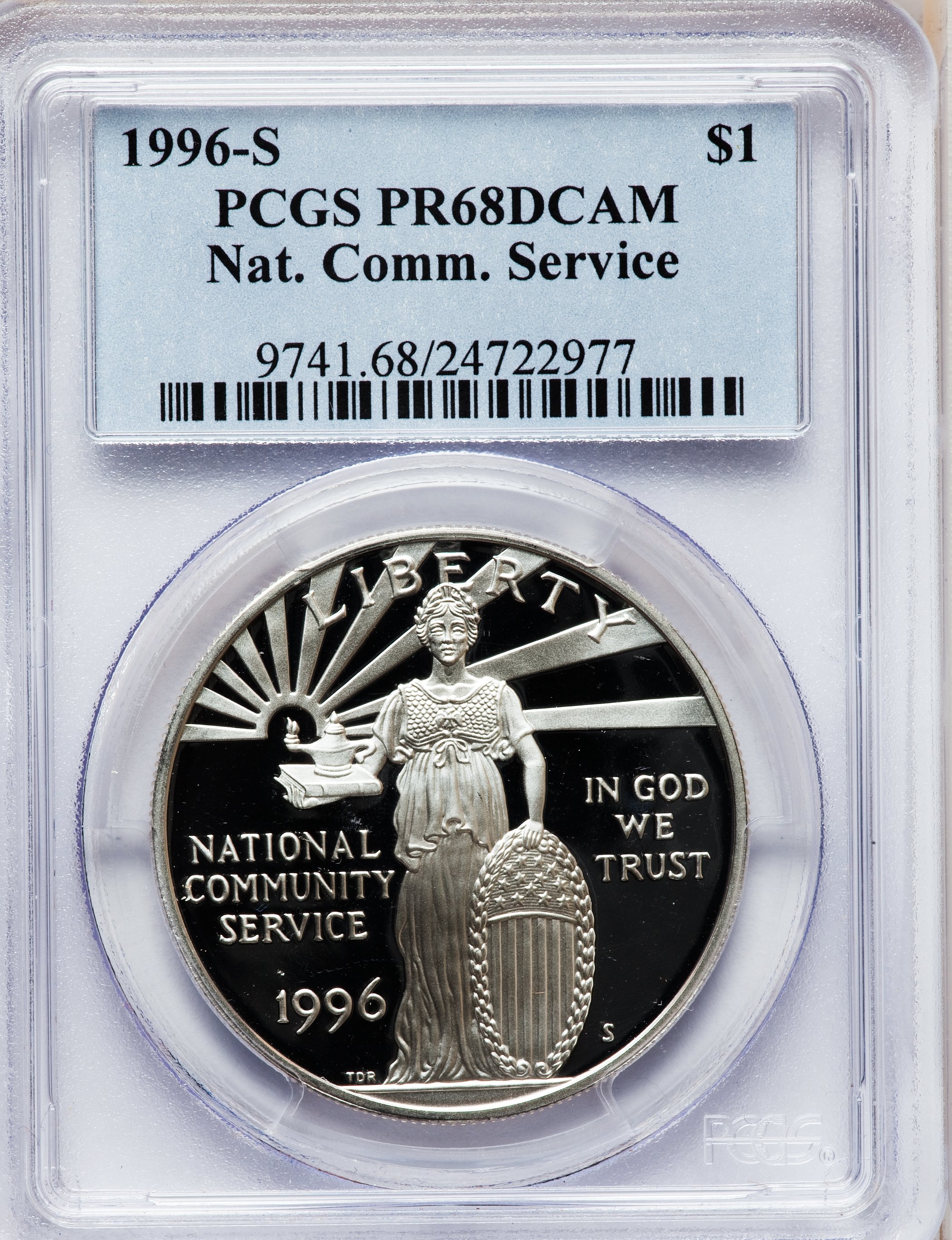 1996-S $1 Community Service Silver Dollar PR68 Deep Cameo PCGS. PCGS Population (142/1862). NGC Census: (24/1676). Mintage:...